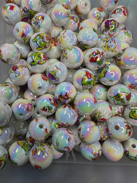 Acrylic white beads with Christmas designs on them included/ Bead/ beadable pen/ keychain bead/ Christmas bead/ Ten (10) beads/16mm (Copy)