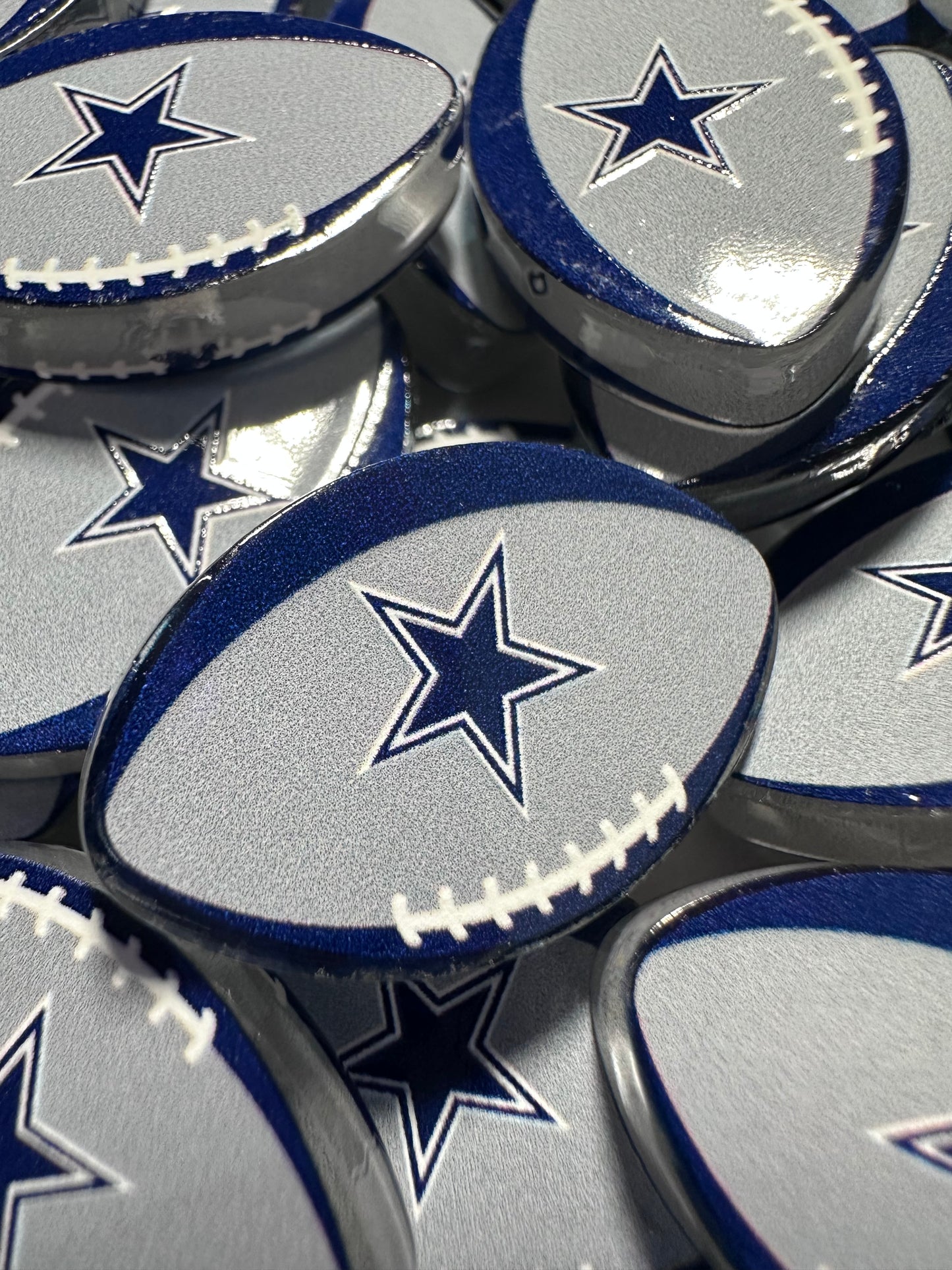 Cowboys football shaped acrylic focal bead- set of 2/ focal bead/ pen beading / keychain bead /star