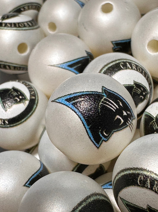 Acrylic Carolina Panthers football on satin white beads/ sports team bead/ beadable pen/ keychain bead/16 mm/10 beads included/2 designs