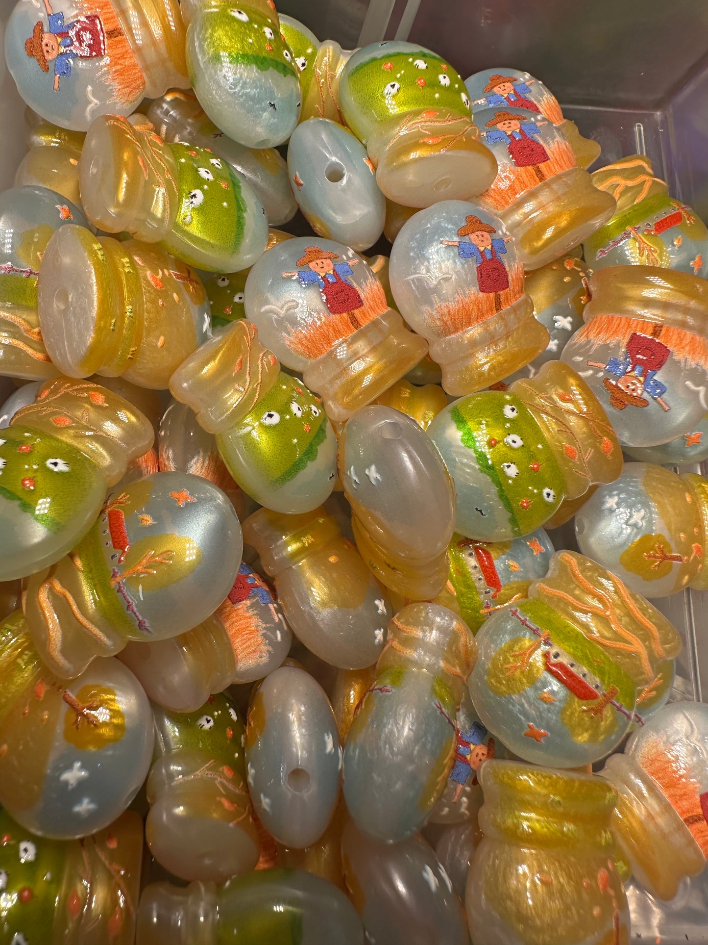 Fall Snow globe Shaped Acrylic Beads • 20MM Beads • Pen Beads • Beadable Pen Supplies • DIY Craft Beads • Random Mix – Set of 5