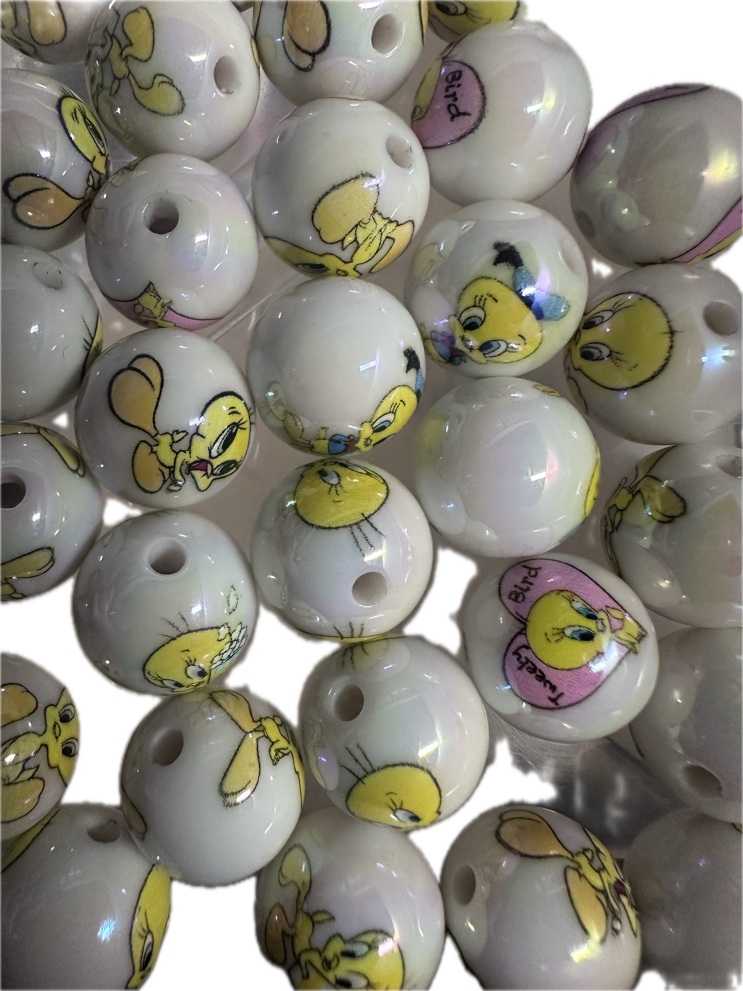 Yellow bird round beads/ Ten (10) included/16mm Bead/ beadable pen/ jewelry/ keychain/