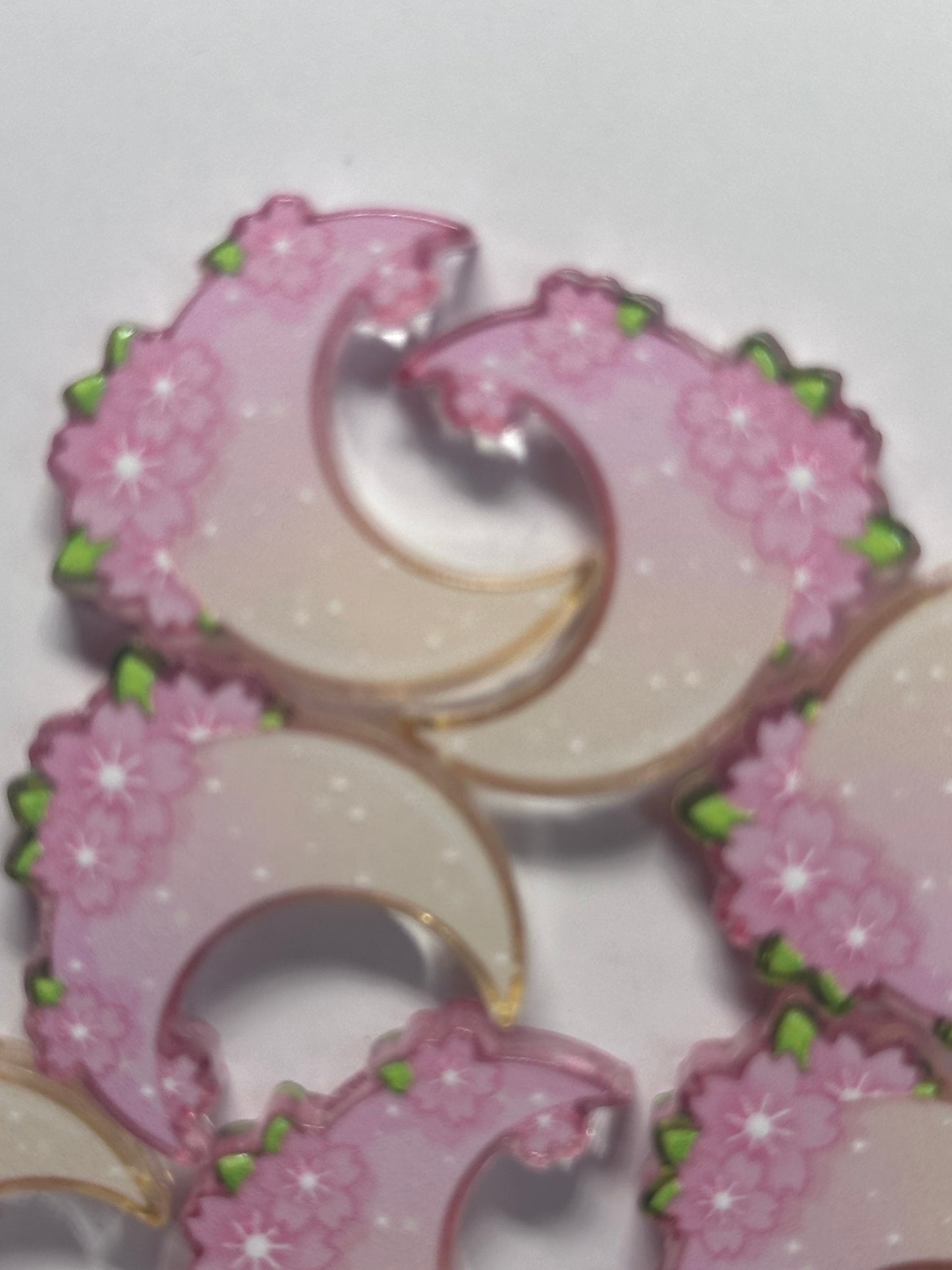 Moon and Flowers acrylic focal bead- set of 2/ focal bead/ pen beading / keychain bead