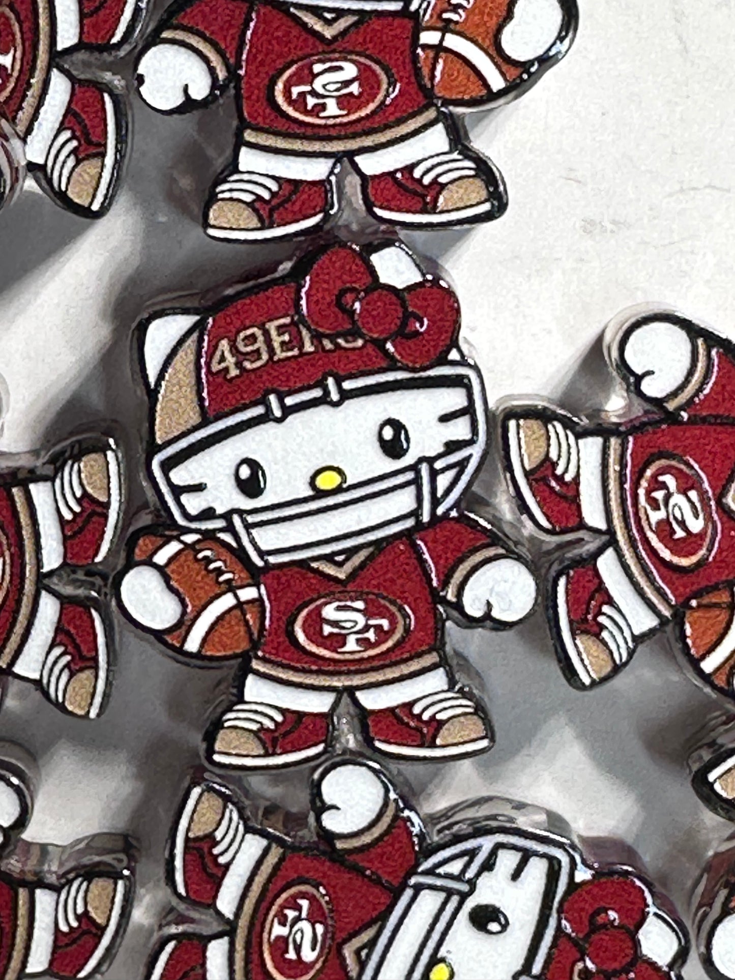 Cat football player with ball acrylic focal bead- set of 2/ focal bead/ pen beading / keychain bead/ red and gold
