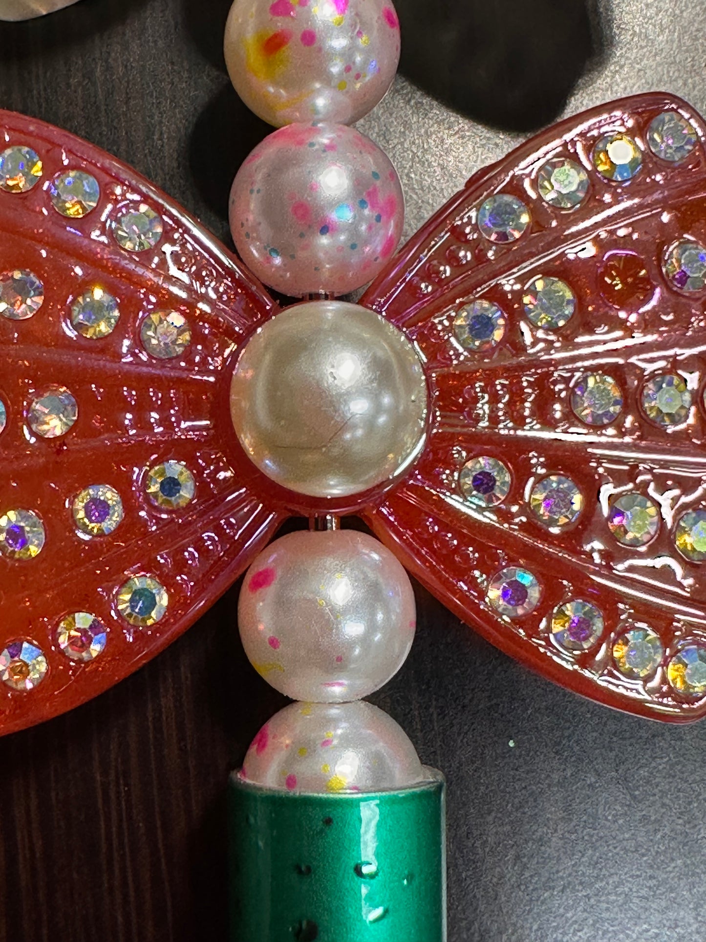 Large fancy bowties with rhinestones and pearls- set of 3/ same on both sides/ beadable pen/ keychain bead/bow beads/UV coated/ 33mmx55mm
