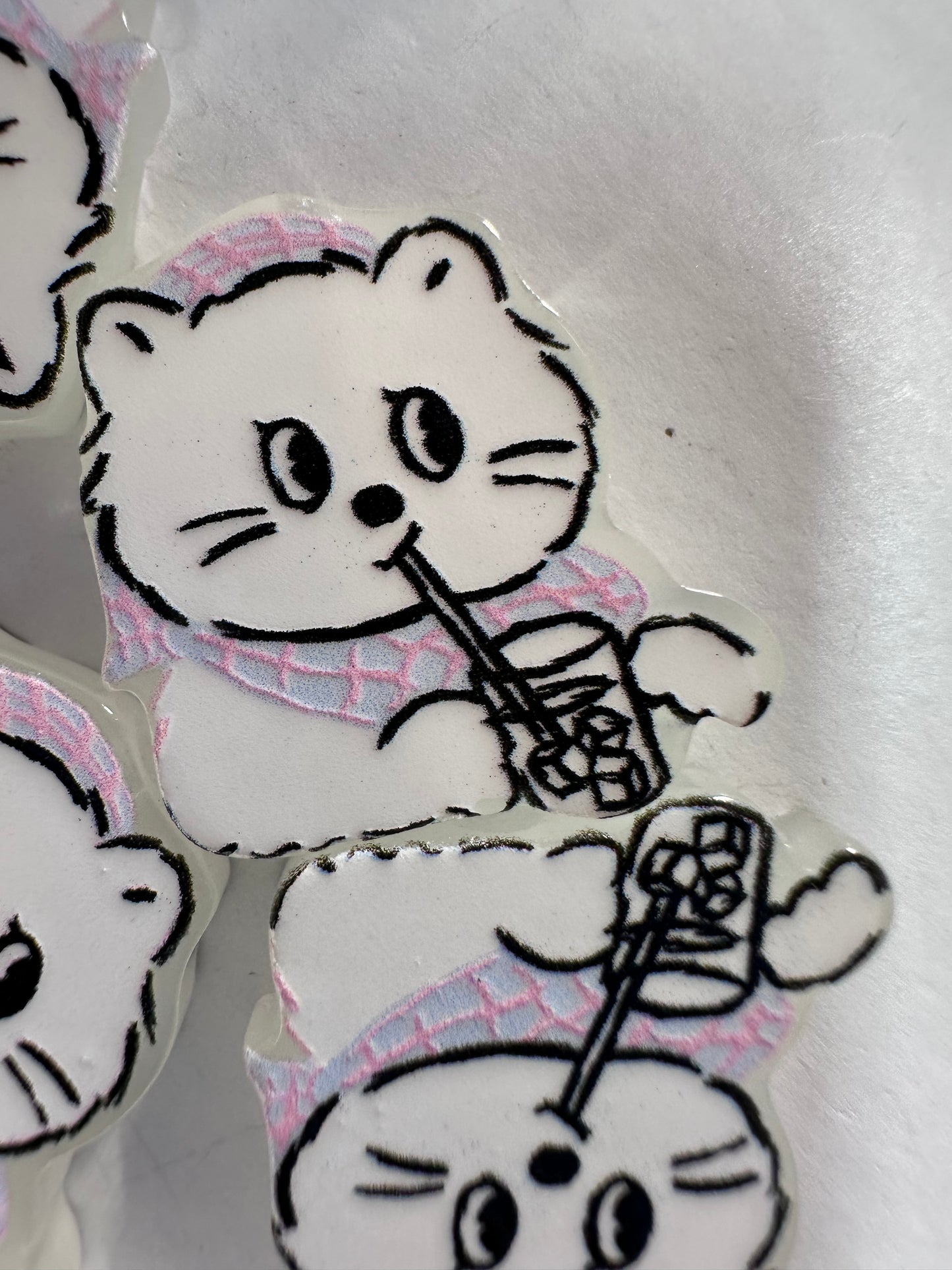 Cat with drink acrylic focal bead- set of 2/ focal bead/ pen beading / keychain bead