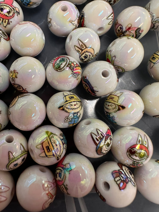 Labubu monster beads/ Ten (10) beads included assorted styles / white acrylic beads/for beadable pen / keychain beads/ DIY/approx. 16mm