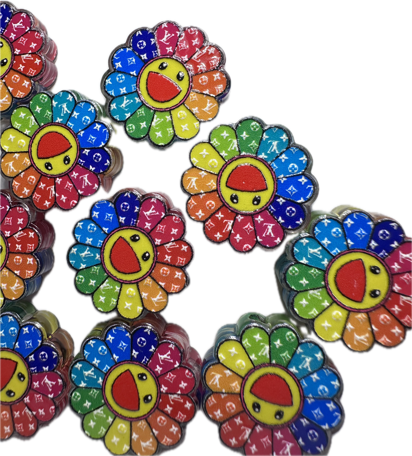 Colorful flower smiley face acrylic focal bead- set of 2/ focal bead/ pen beading / keychain bead