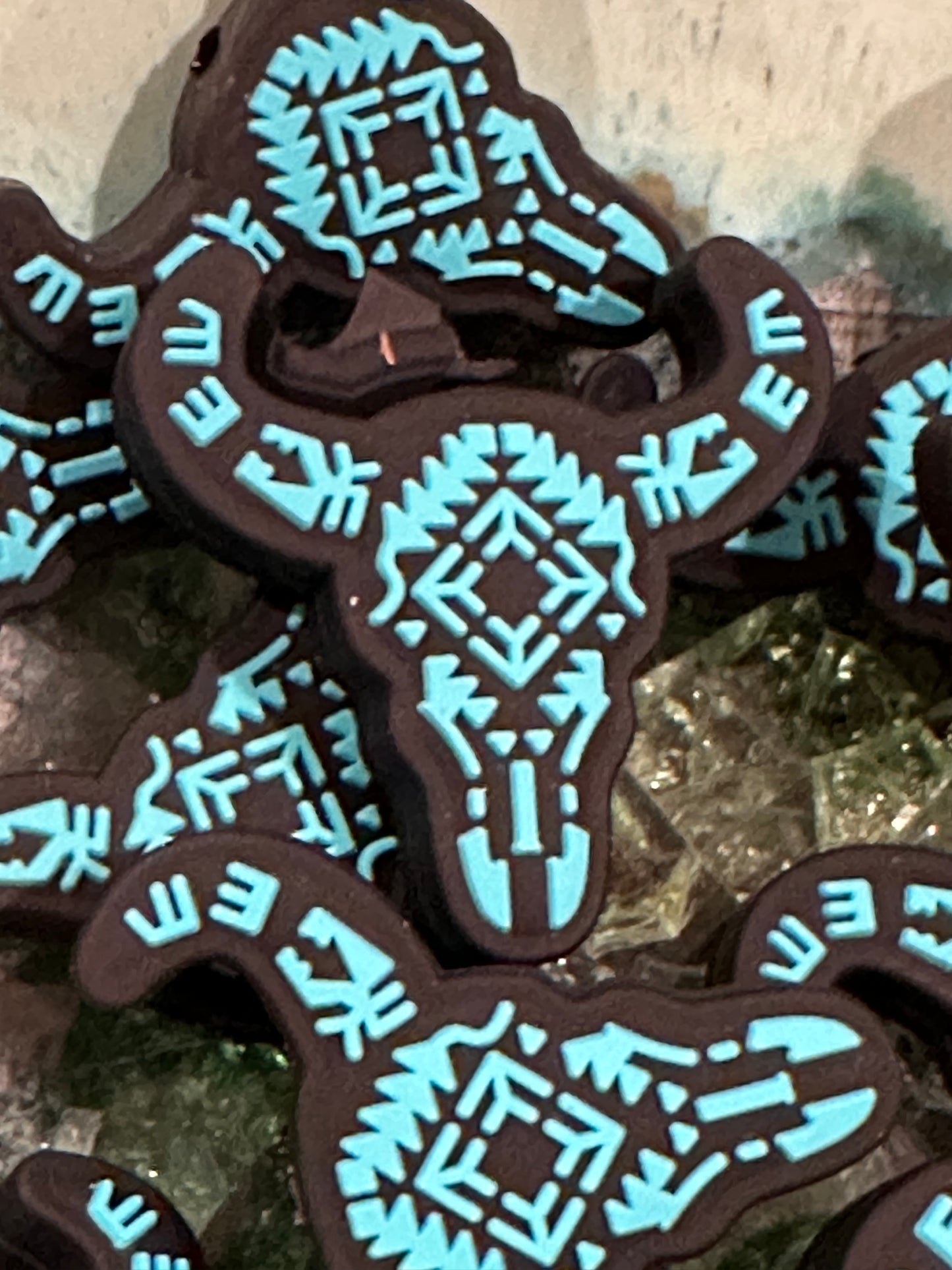 Teal blue cow head steer skeleton Focal Bead /