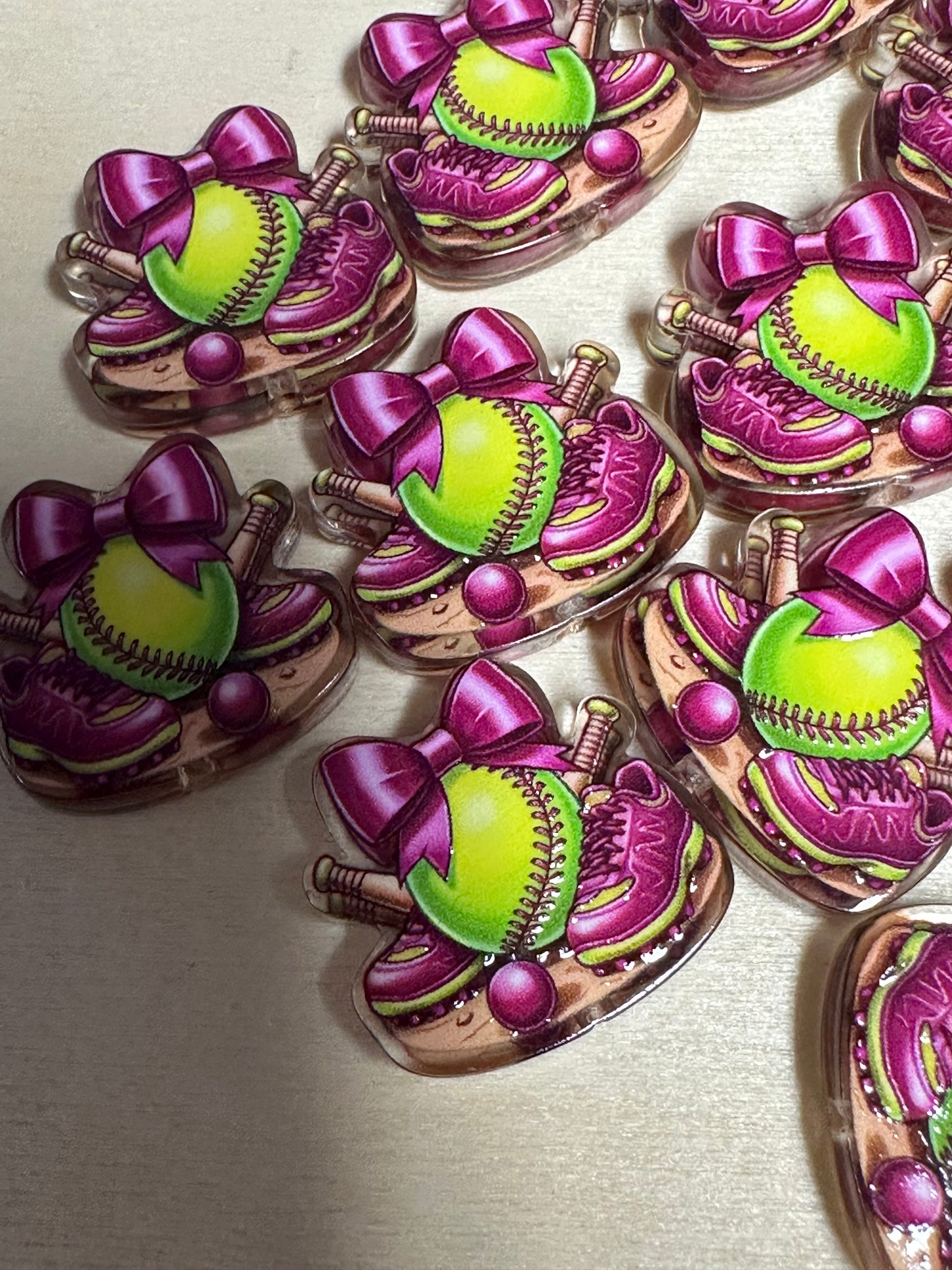 Girls softball acrylic focal bead- set of 2/ focal bead/ pen beading / keychain bead/
