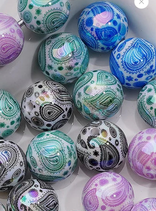 Ten (10) acrylic assorted color amoeba pattern round shaped beads included/ jewelry Bead/ beadable pen beads/ keychain bead/ DIY/ shiny unique 16mm beads UV coated