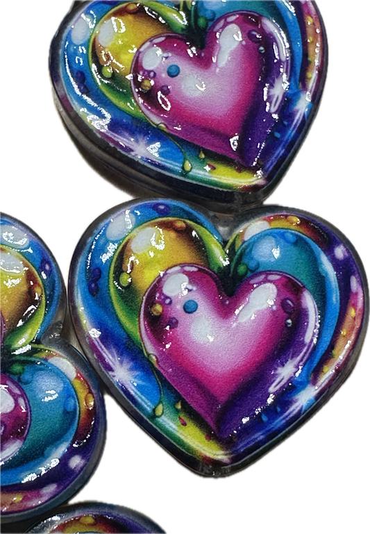 Colorful Heart acrylic focal bead- set of 2/ focal bead/ pen beading / keychain bead/