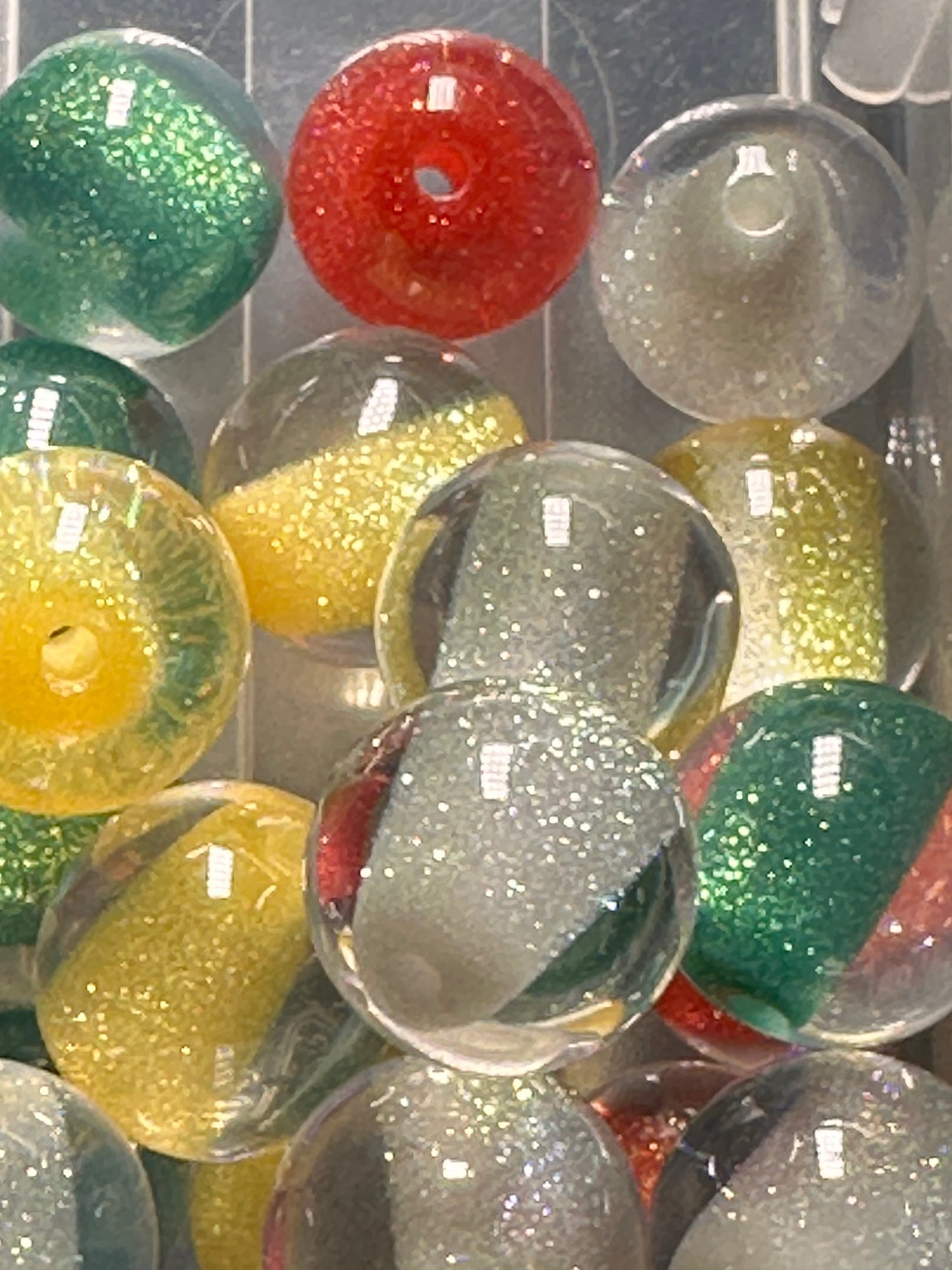 Christmas luminous glitter red, green, silver and gold beads/ beadable pen/ keychain bead/ Christmas bead/ set of 10 beads