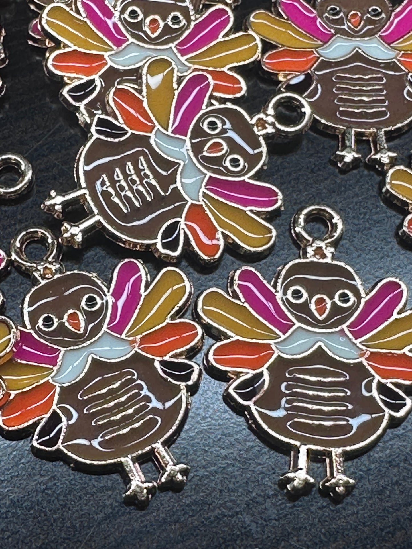 Thanksgiving Tom Turkey enamel metal charms// DIY charm bracelet/ DIY necklace