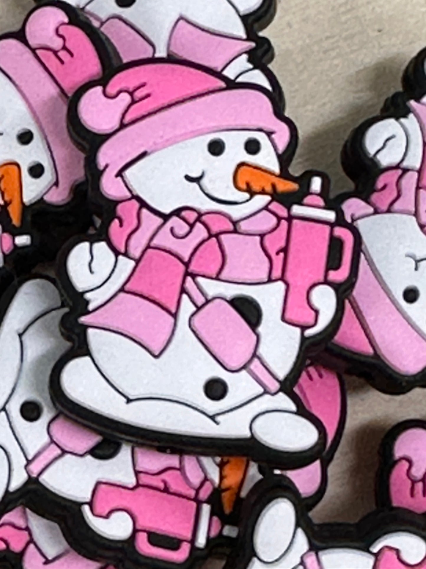 Christmas/ pink Snowman/ Focal Bead/ beadable pen/ Silicone  bead/ keychain bead/ Christmas/ tumbler