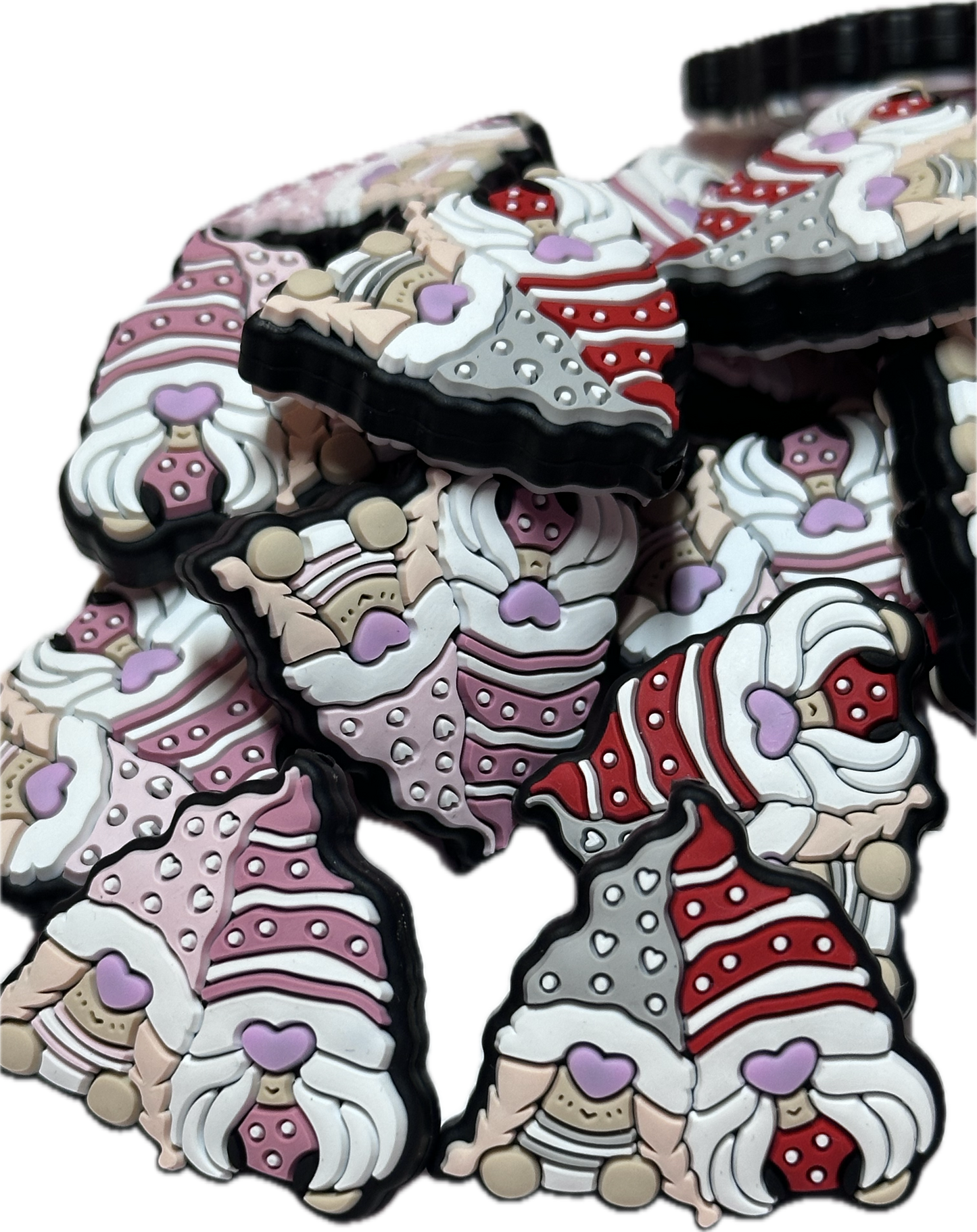 Cute gnome focal bead/ silicone/heart/ Valentines Day/Choose red or pink