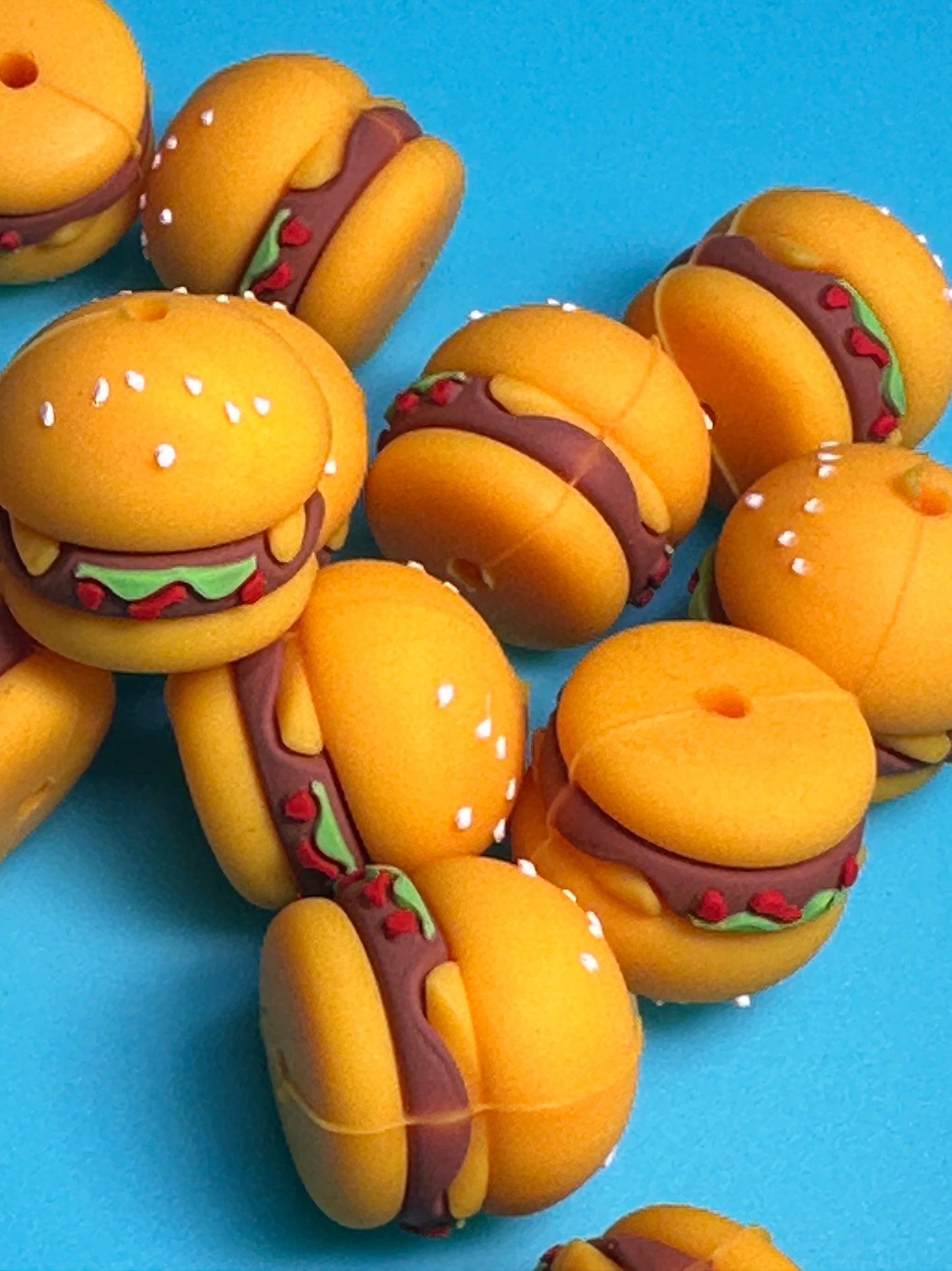 3D Burger Focal Bead/ beadable pen/ Silicone bead/ keychain bead/hamburger/food