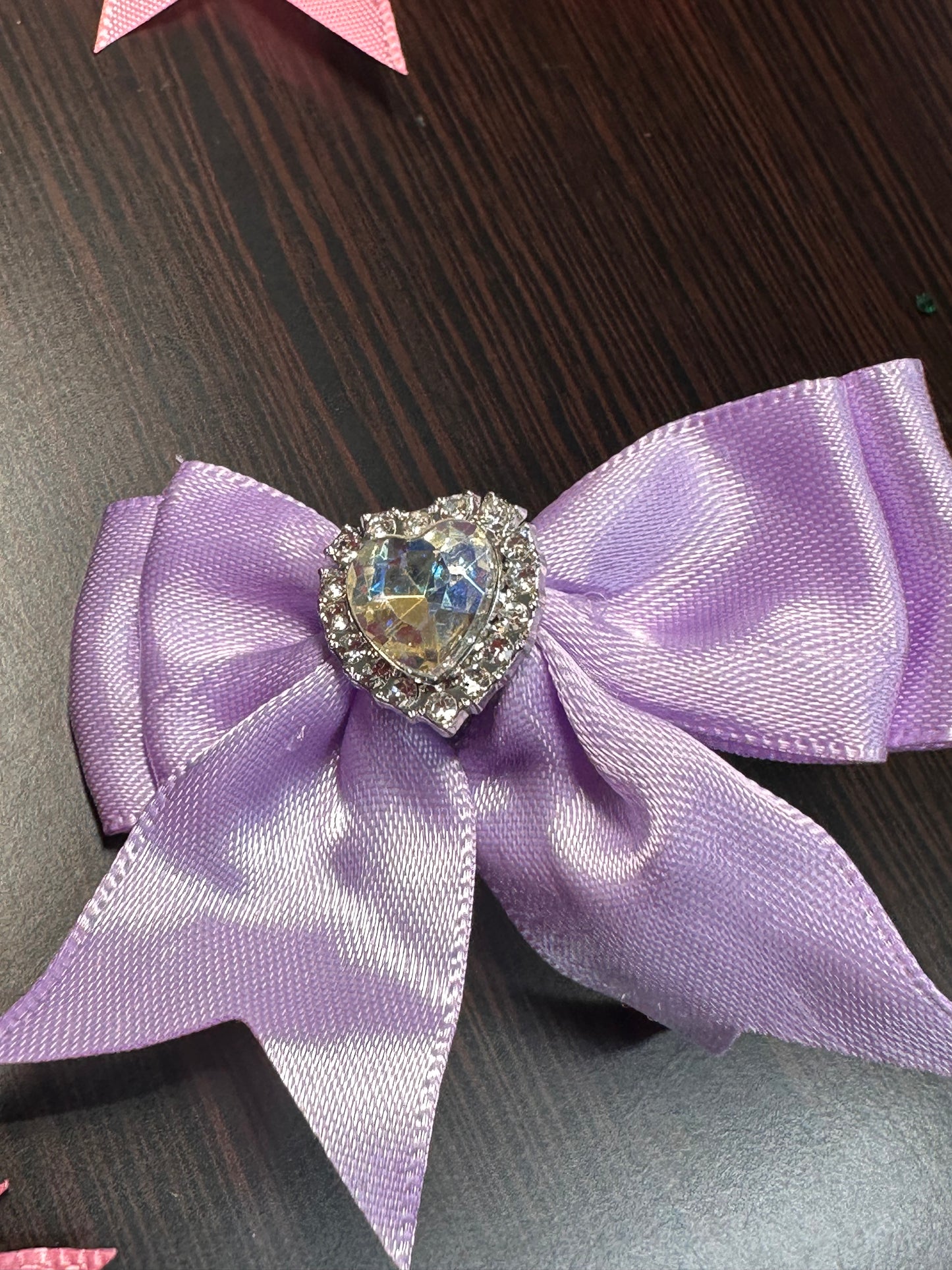 Large fancy rhinestones crown beads with satin bow
