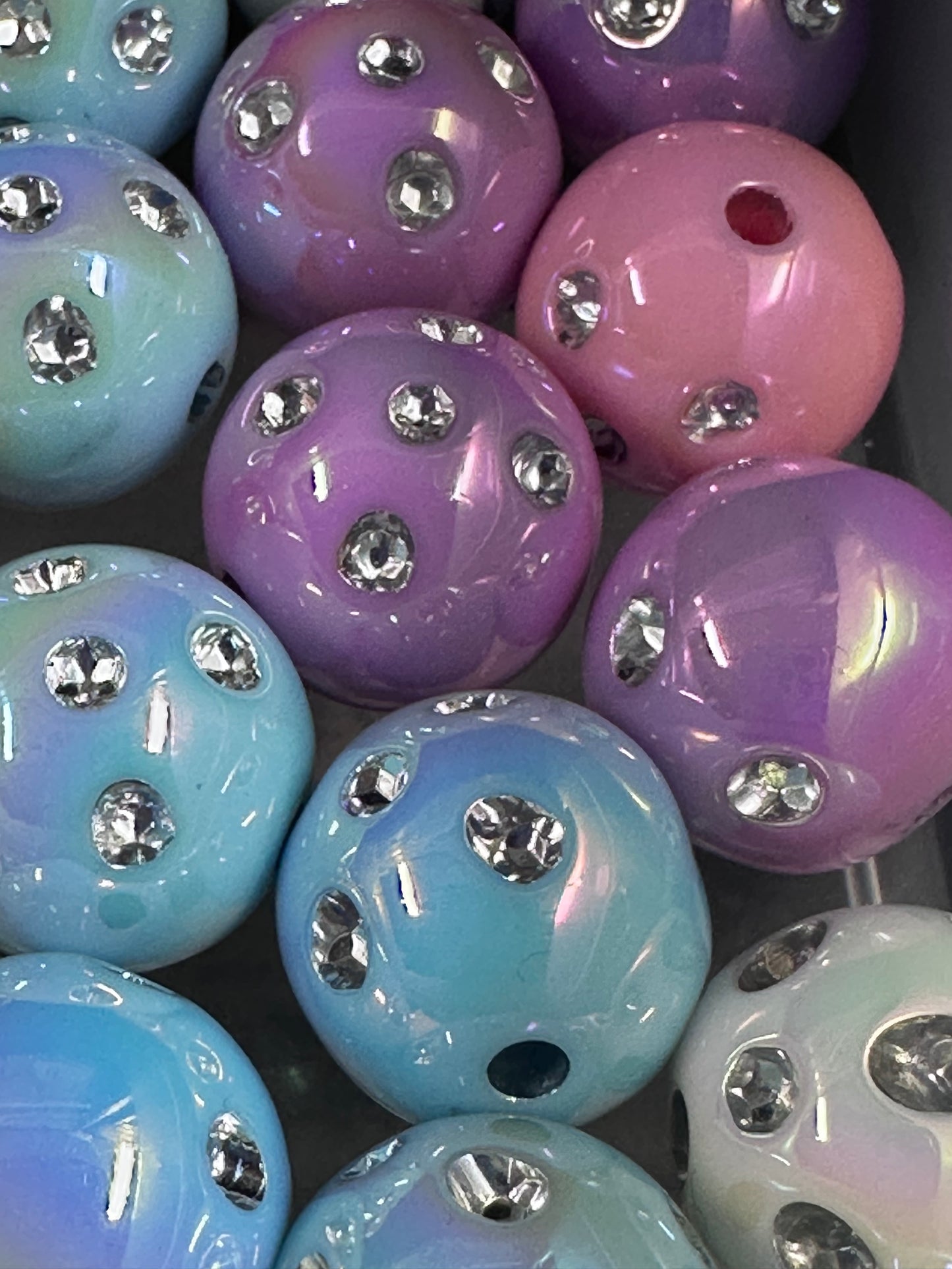 Dimpled rhinestone beads/ Ten (10) included/16mm Bead/ beadable pen/ jewelry/ keychain/