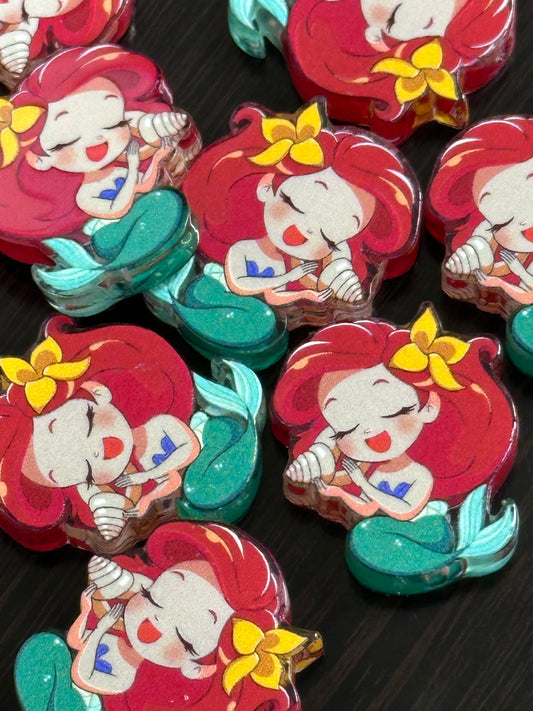 red hair mermaid acrylic focal bead- set of 2/ focal bead/ pen beading / keychain bead