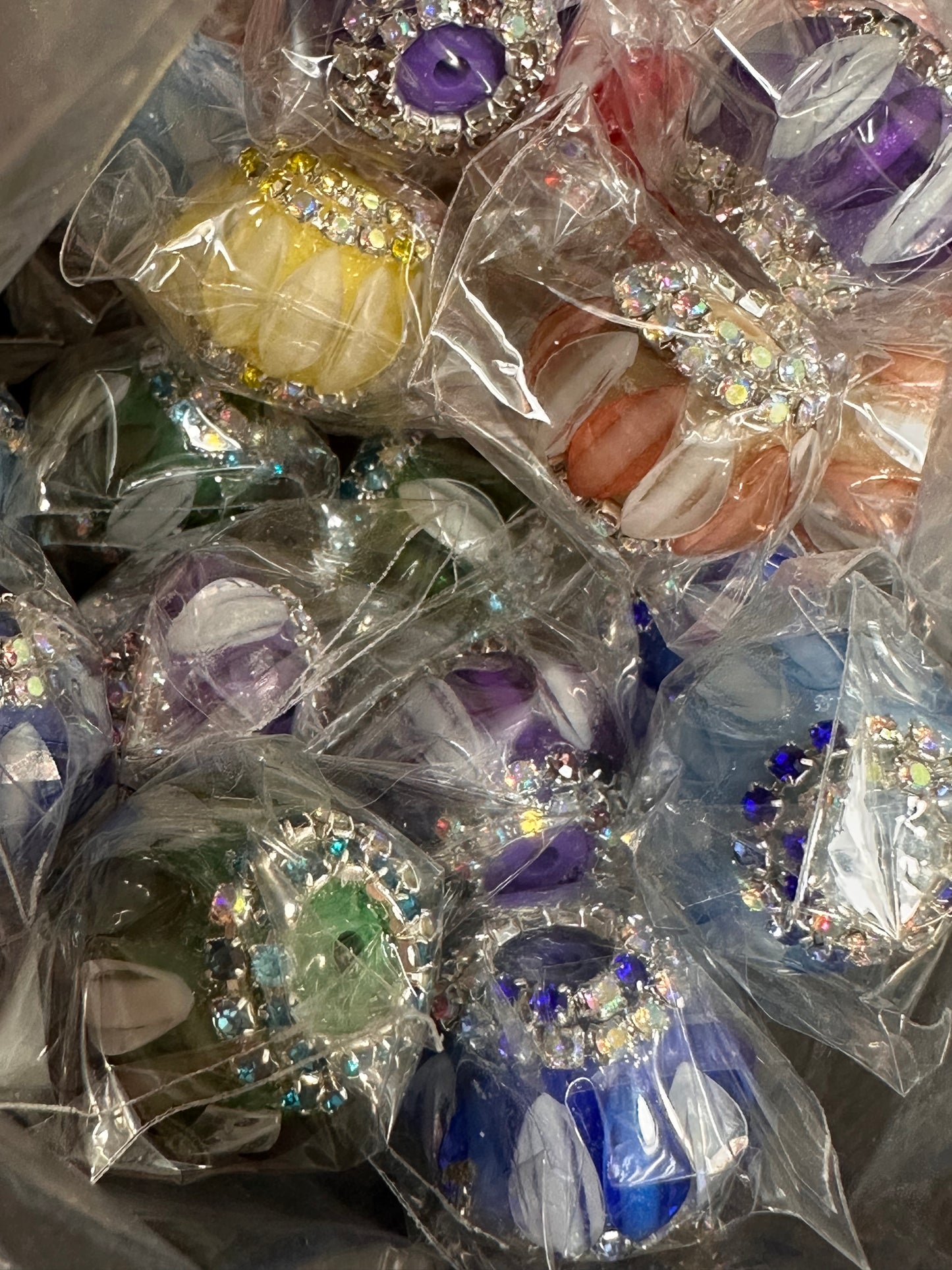 Handmade Rhinestone Accent Bead – Various Colors - Set of 5/ elegant handcrafted beads/ pen bead/ bag charm bead style #2/Fancy beads