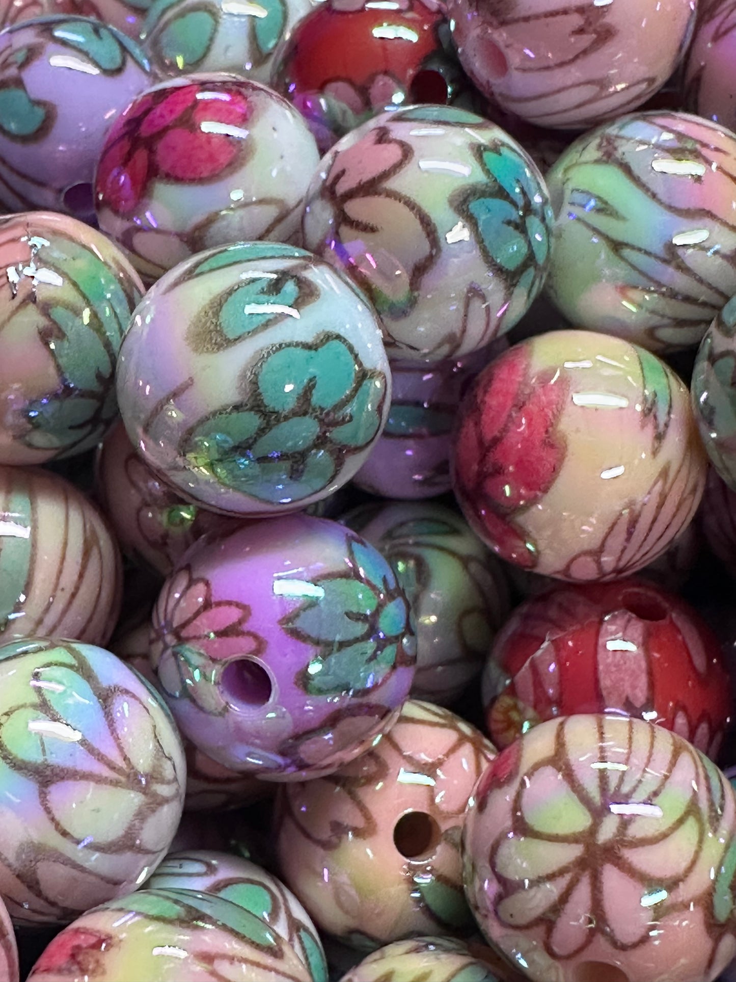 16mm Floral Acrylic Beads – Set of 10