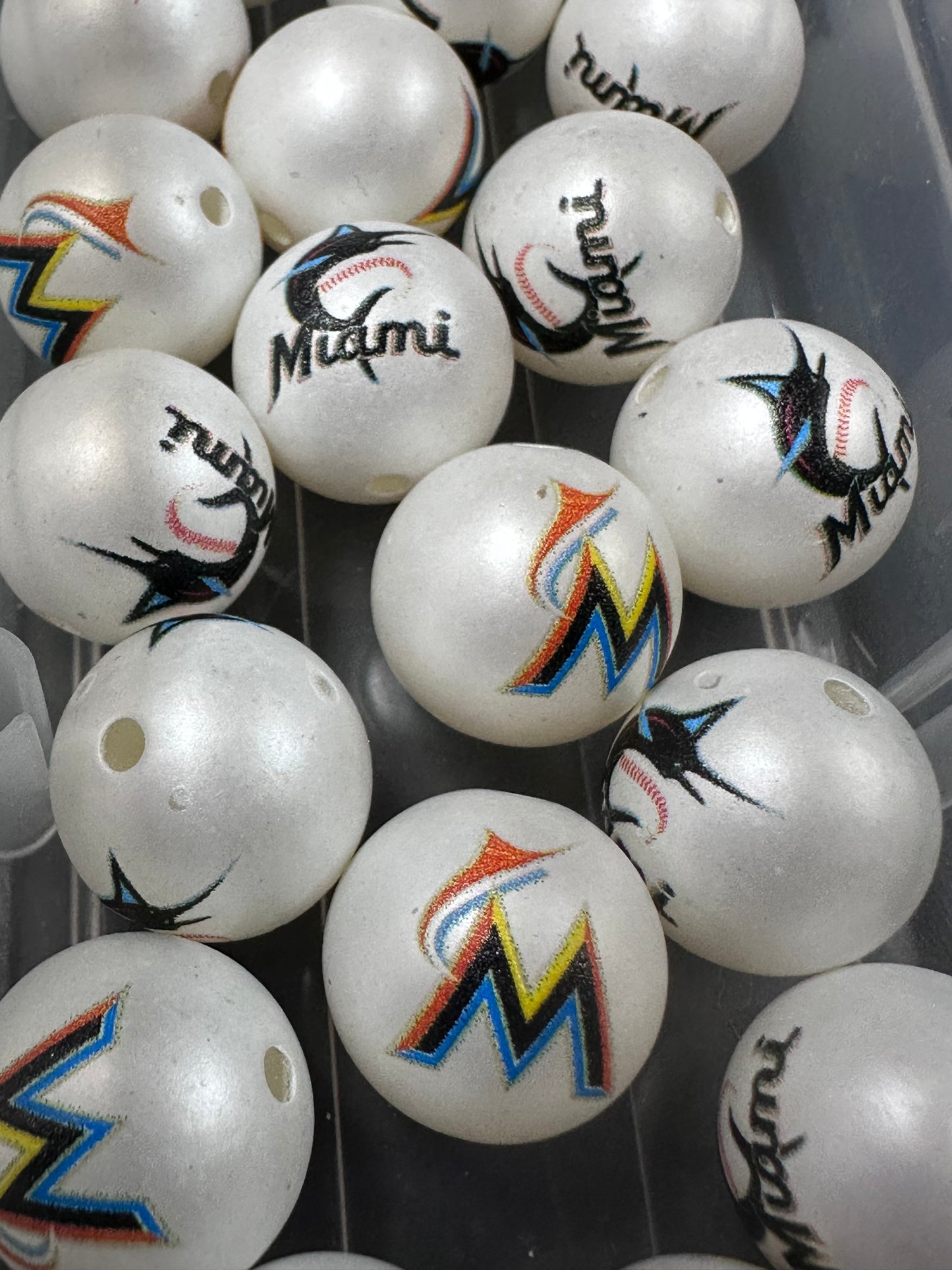 Miami Marlins 16mm Sports Print Beads • Set of 10 • Great for Pens, Keychains & Crafts-