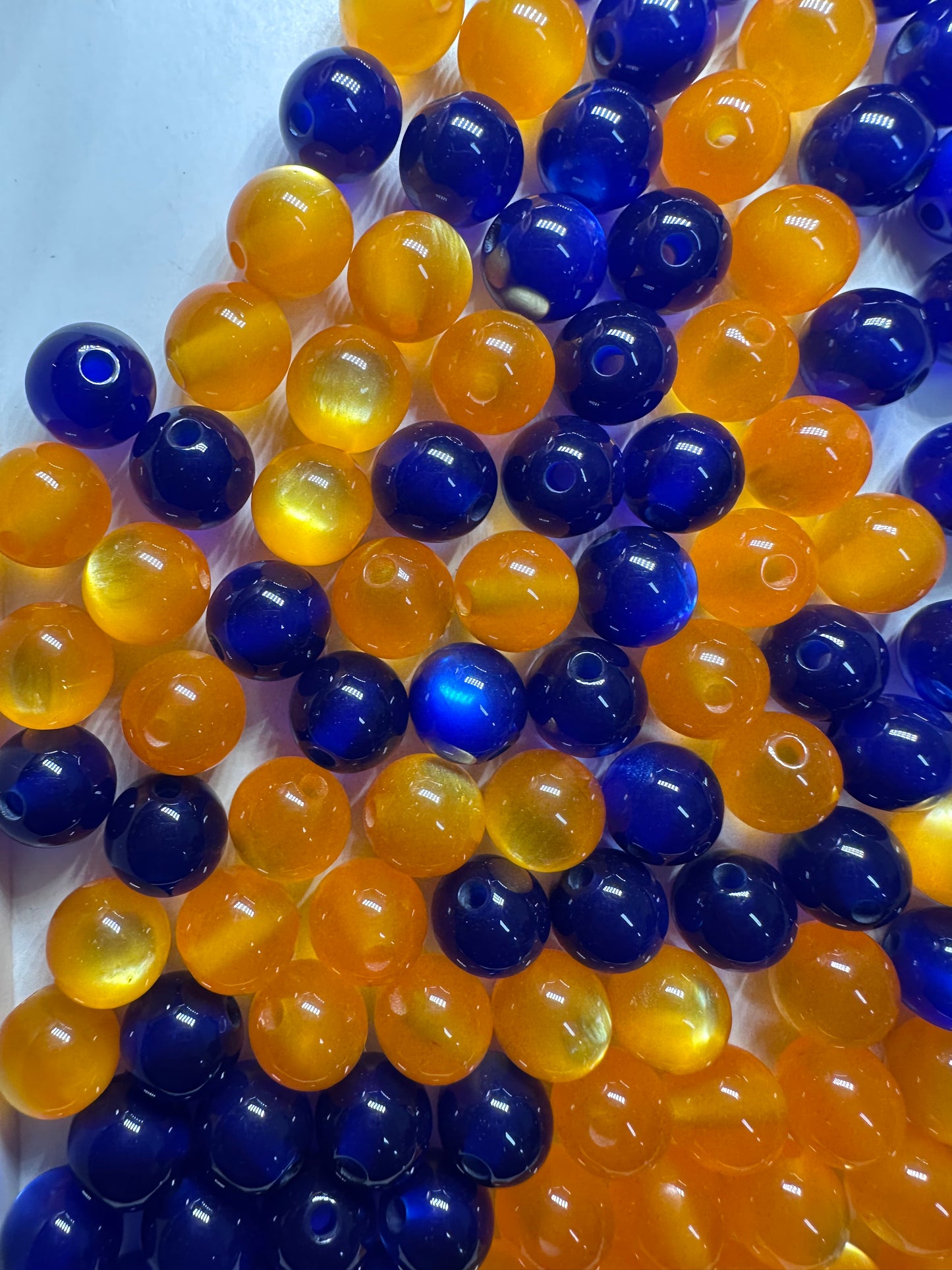 Ten (10) 10mm blue and orange glitter beads included/DIY Bead/jewelry bead/ half and half color/ Gators/Clemson/Broncos