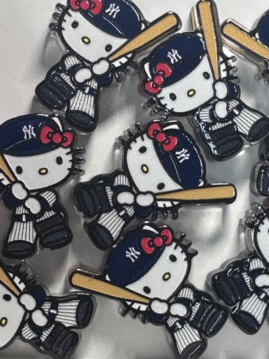 White cat with red bow acrylic focal bead- set of 2/ focal bead/ pen beading / keychain bead /baseball cat HK / NY