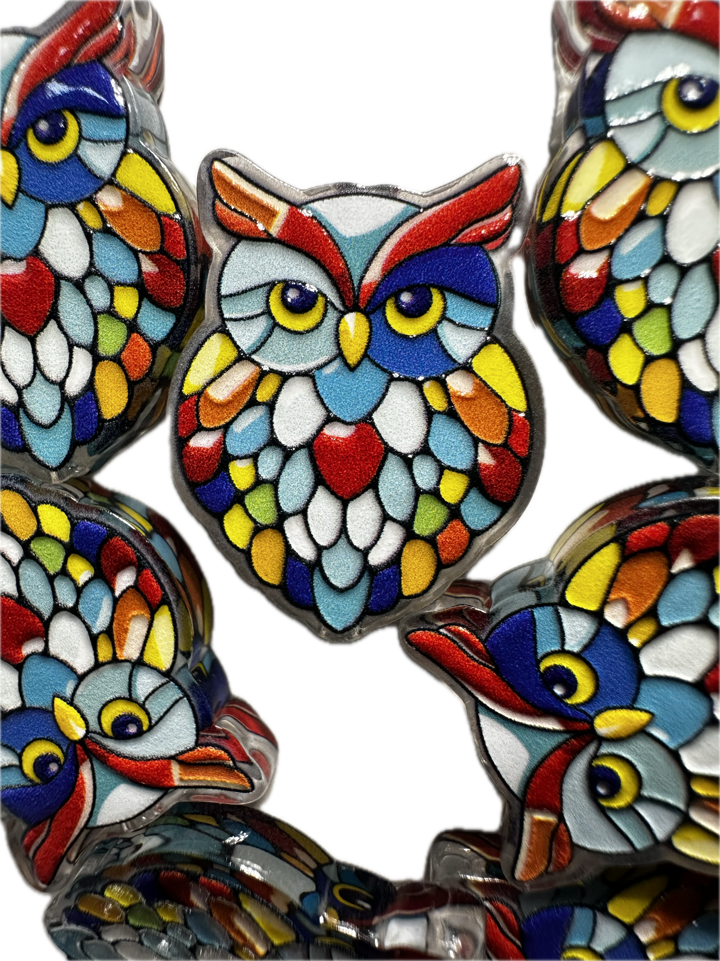 Colorful mosaic owl acrylic focal bead- set of 2/ focal bead/ pen beading / keychain bead / bird/ fairytale