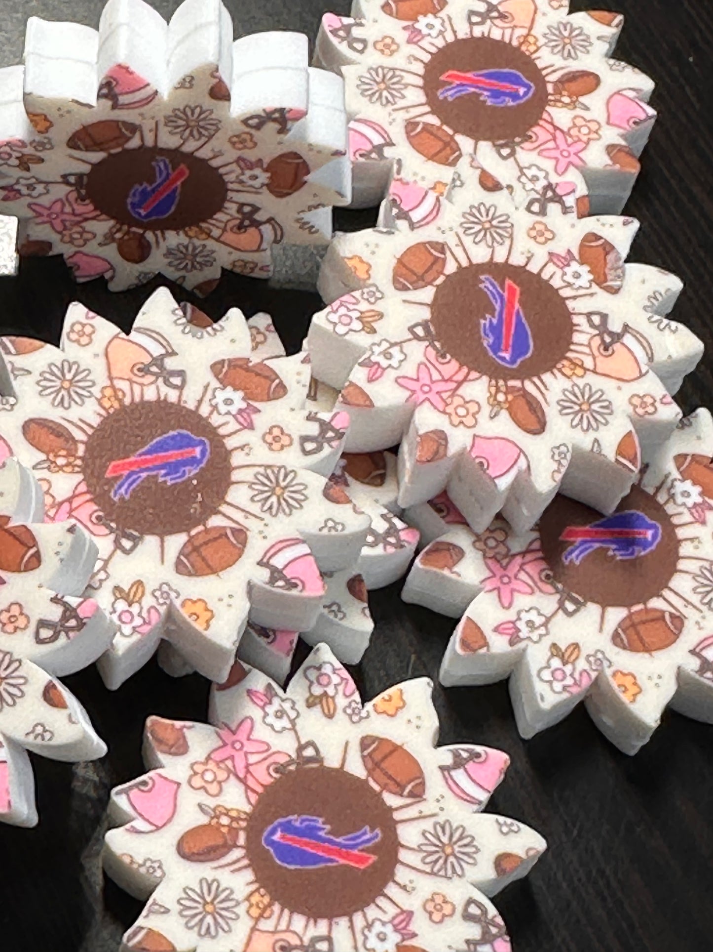 New Buffalo Bills focal bead/ silicone football bead for pens and keychains/ flower shaped