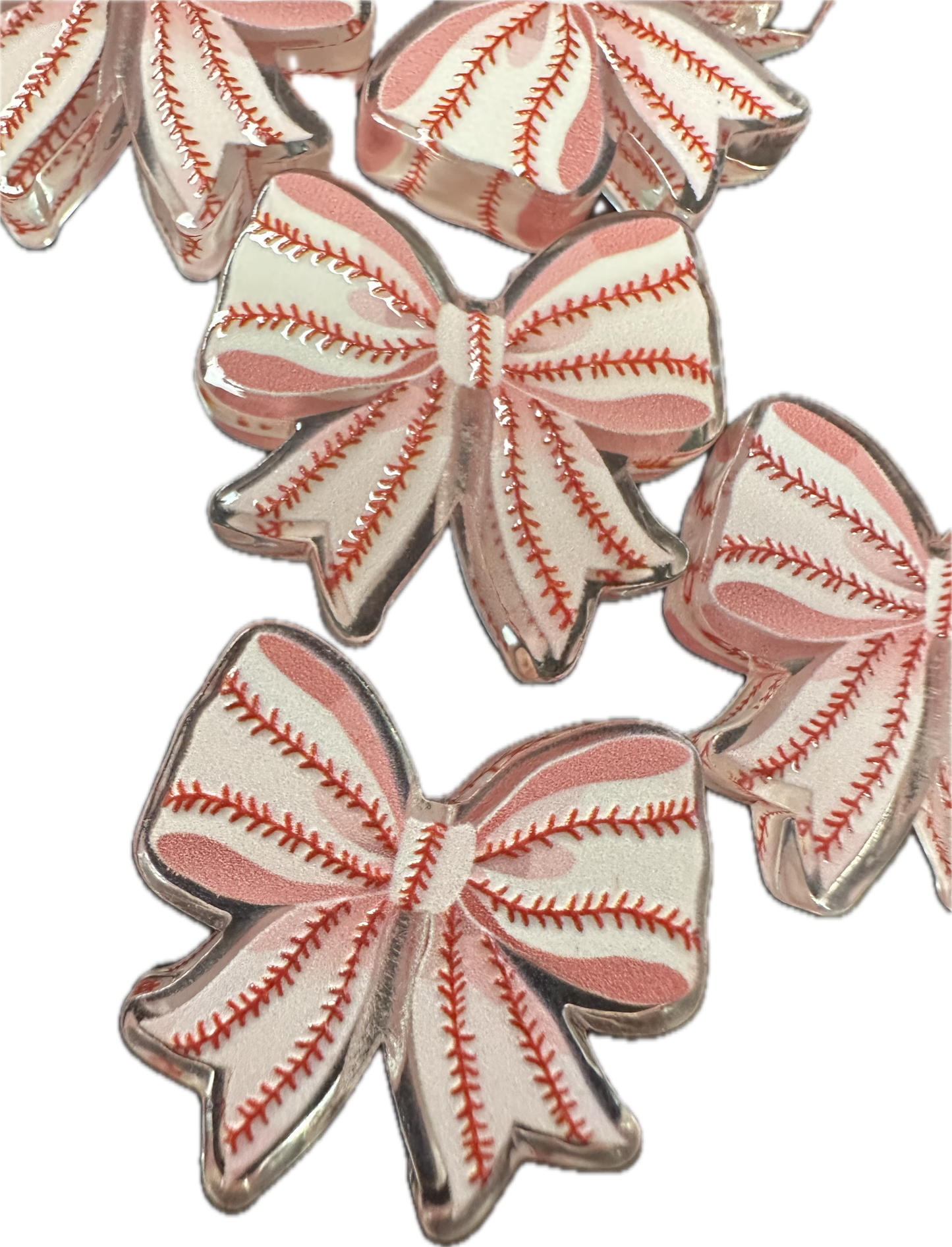 Baseball bow acrylic focal bead- set of 2/ focal bead/ pen beading / keychain bead/ sports