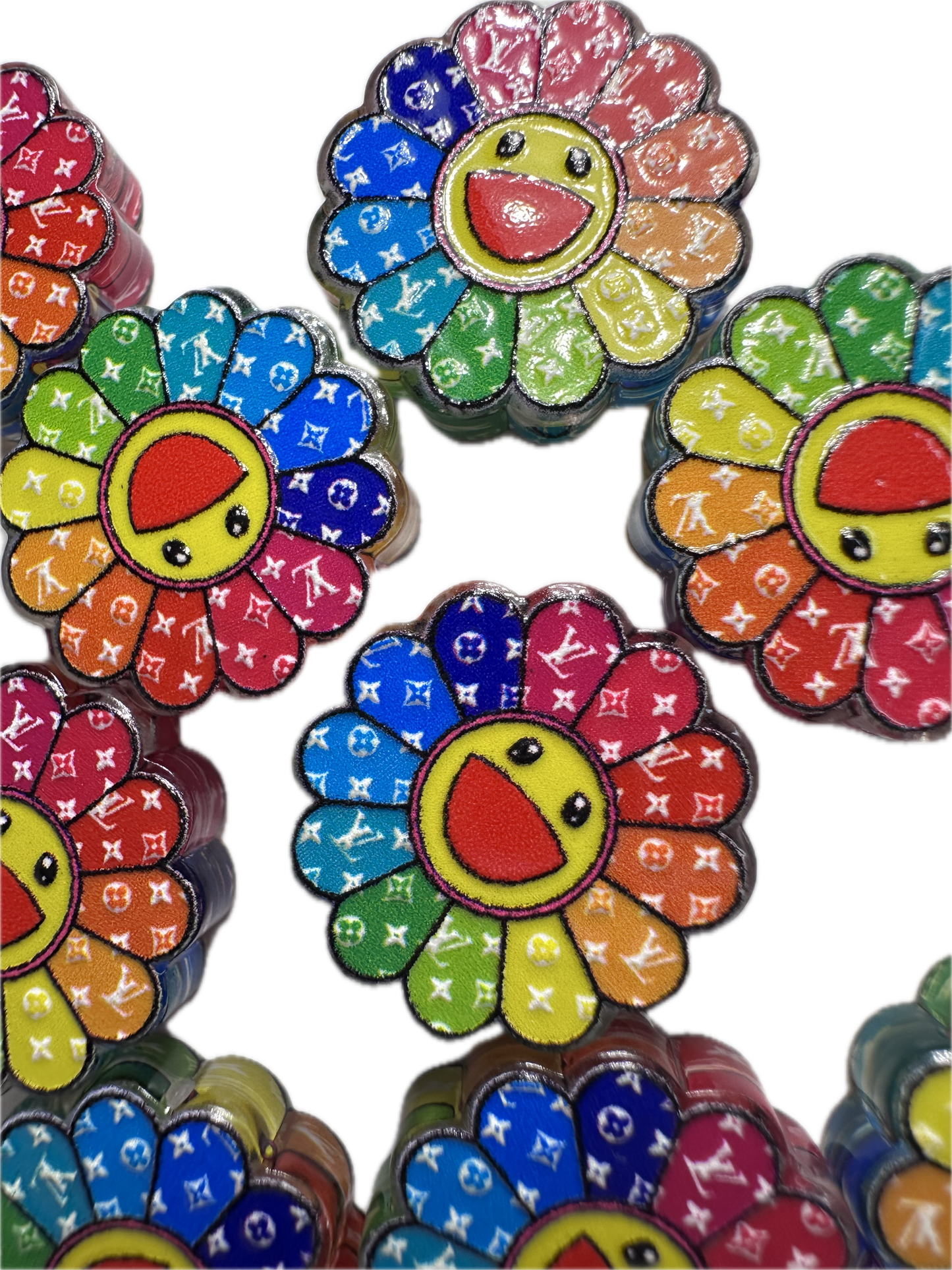 Colorful flower smiley face acrylic focal bead- set of 2/ focal bead/ pen beading / keychain bead