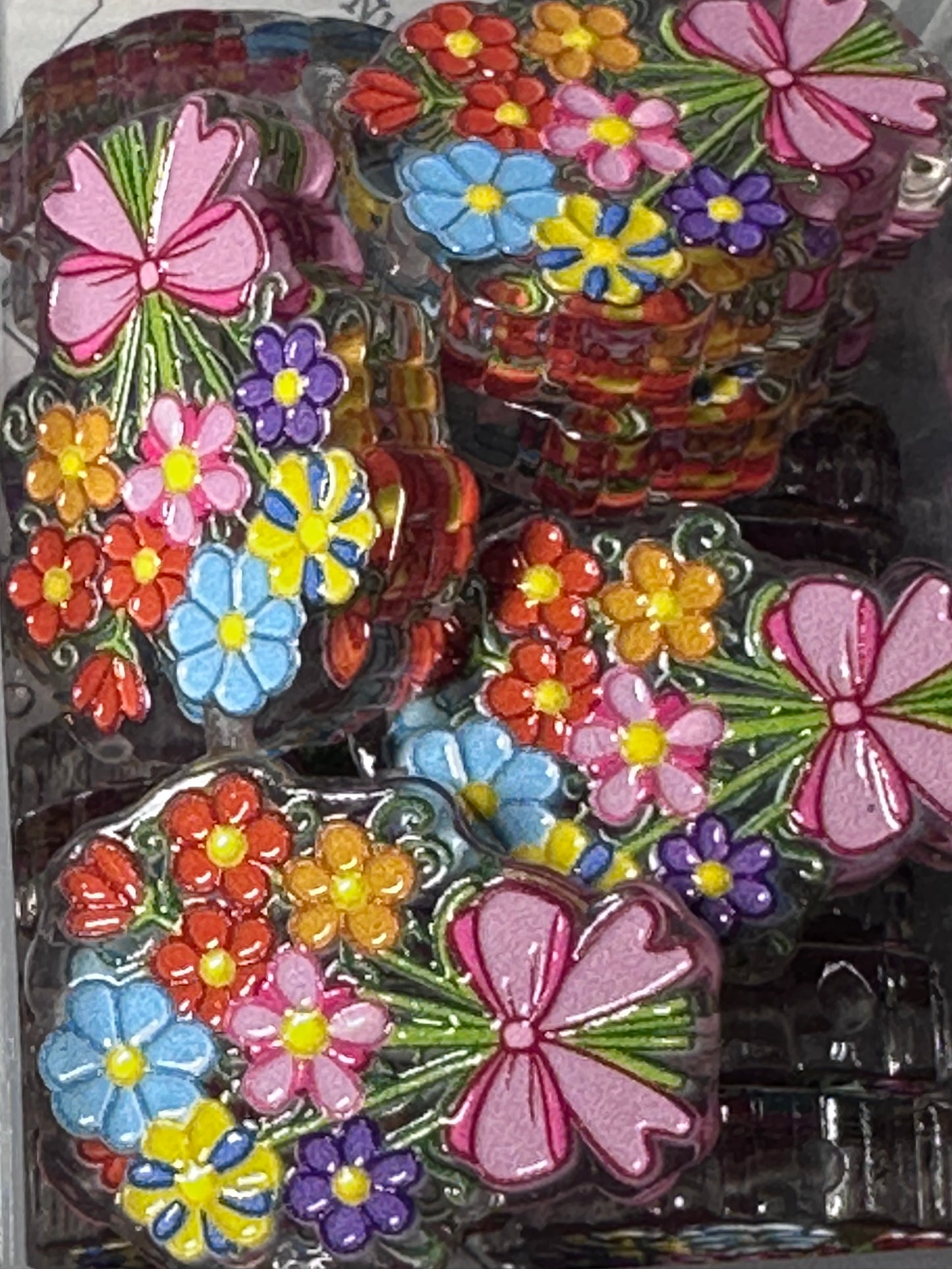 Flower Bouquet acrylic focal bead- set of 2/ focal bead/ pen beading / keychain bead/ Mixed Flowers bead