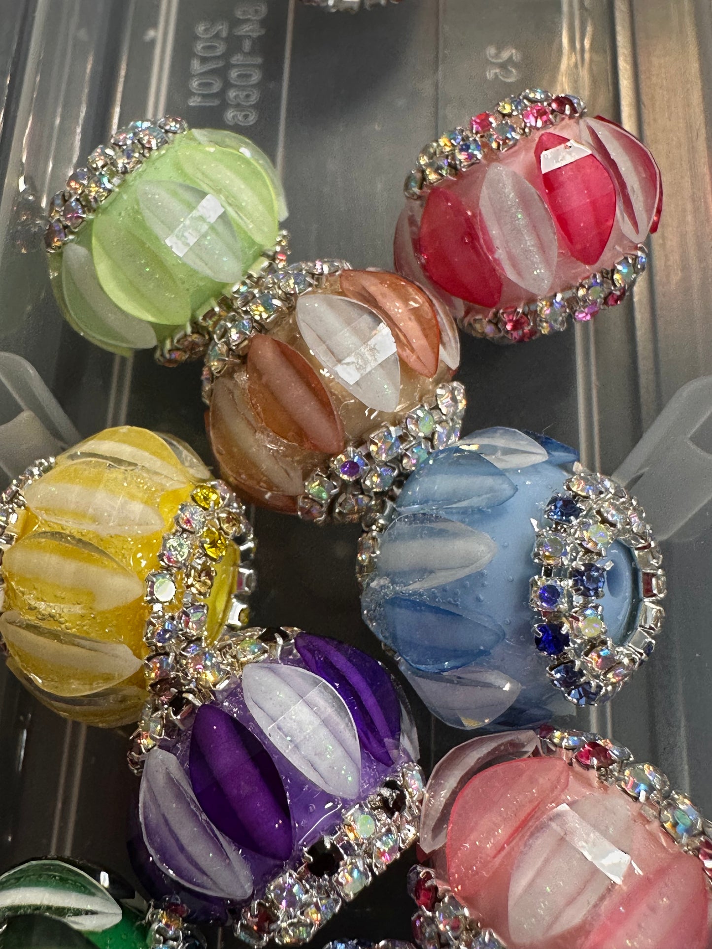 Handmade Rhinestone Accent Bead – Various Colors - Set of 5/ elegant handcrafted beads/ pen bead/ bag charm bead style #2/Fancy beads