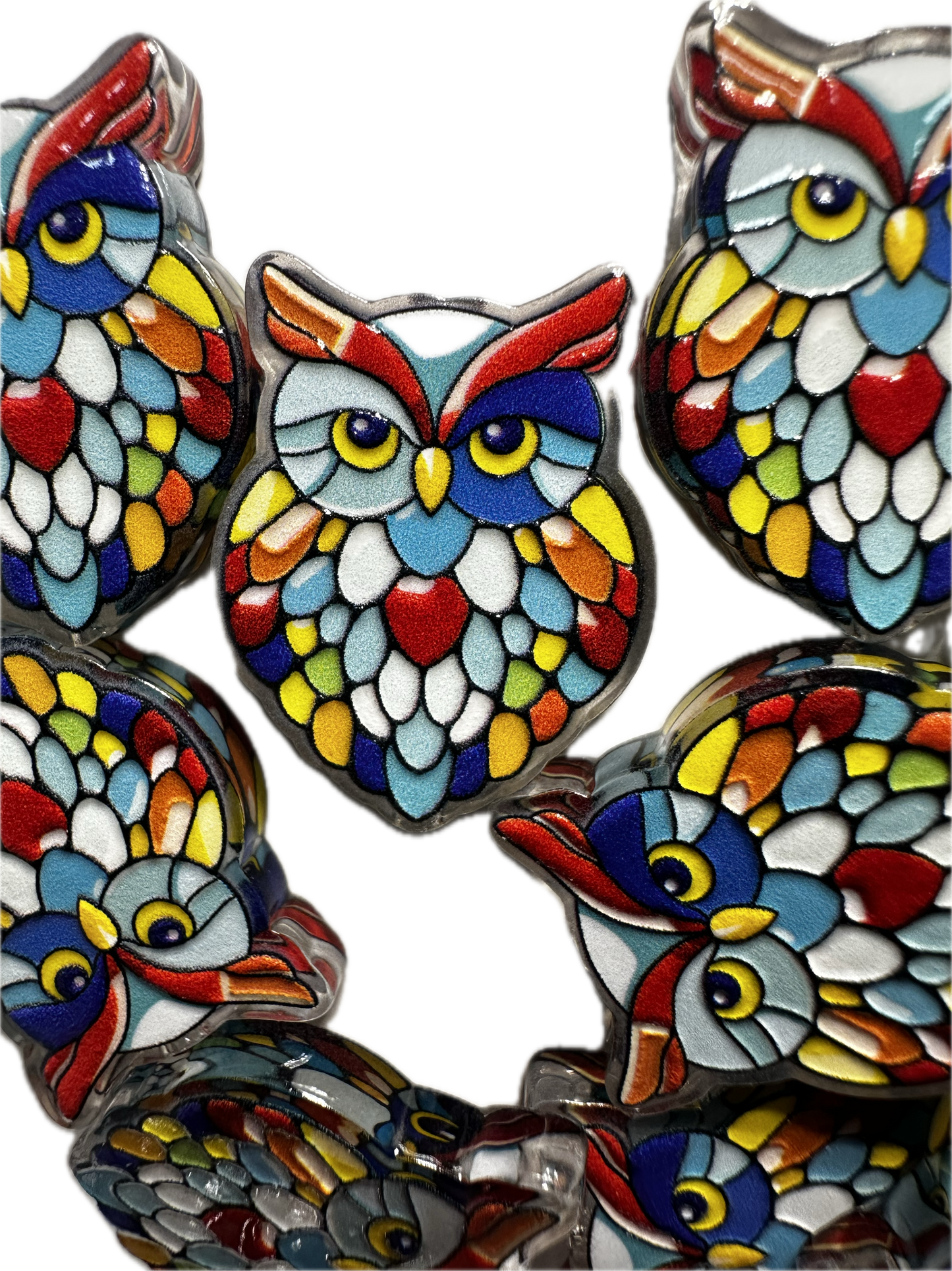 Colorful mosaic owl acrylic focal bead- set of 2/ focal bead/ pen beading / keychain bead / bird/ fairytale