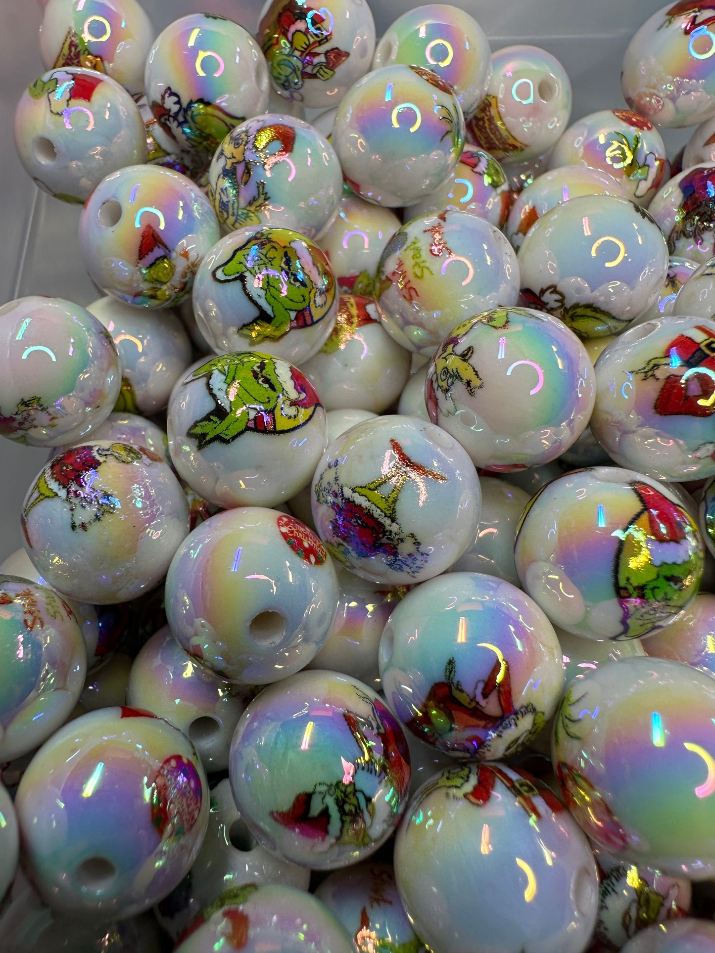 Acrylic white beads with Christmas designs on them included/ Bead/ beadable pen/ keychain bead/ Christmas bead/ Ten (10) beads/16mm (Copy)