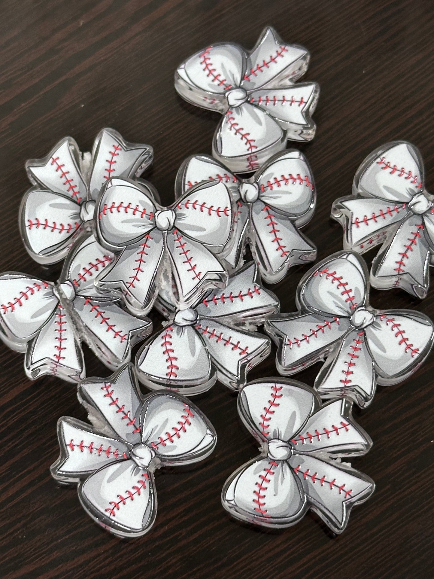 Baseball Bow acrylic focal bead- set of 2/ focal bead/ pen beading / keychain bead /