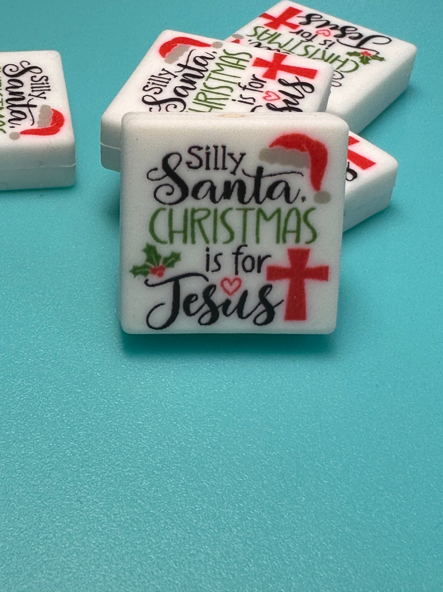 Christmas is for Jesus Focal Bead/ beadable pen/ Silicone bead/ keychain bead/Christmas Cross