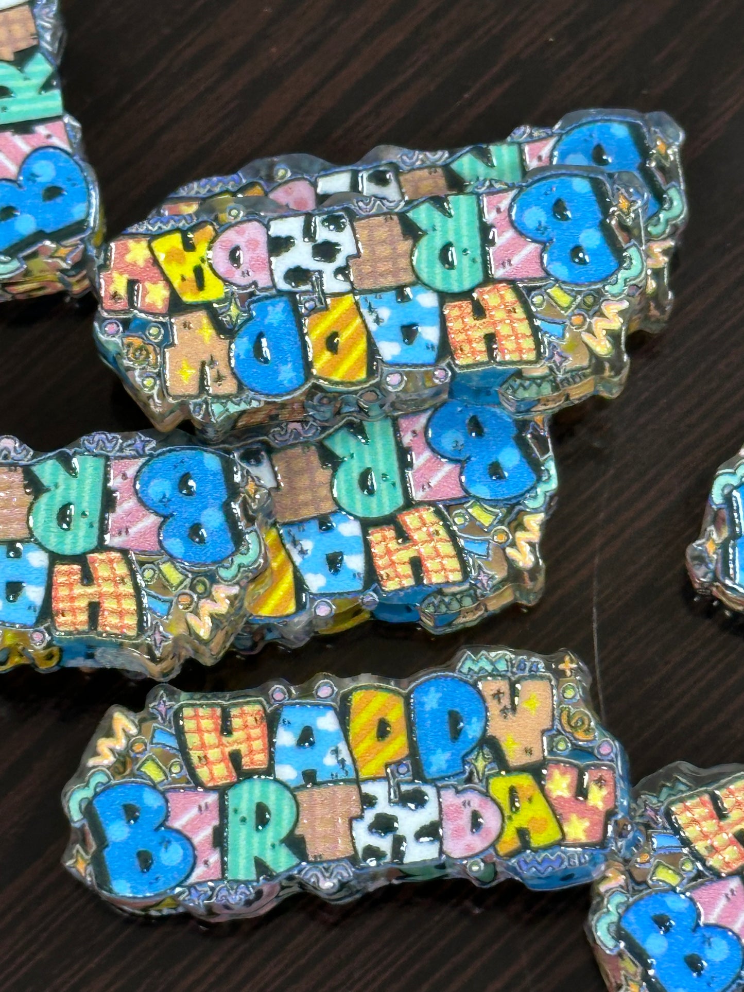 Happy Birthday acrylic focal bead- set of 2/ focal bead/ pen beading / keychain bead /cute for a birthday pen