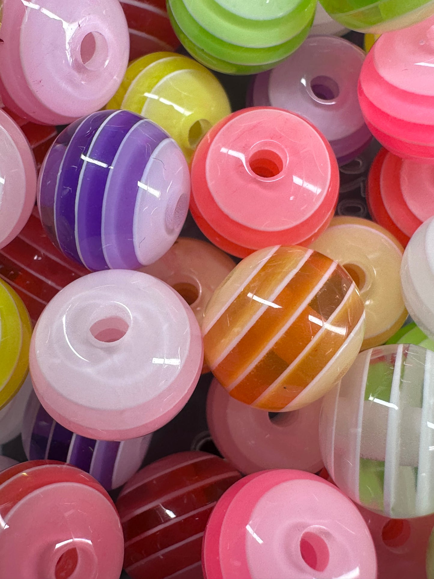 Acrylic clear beads with color stripes/beadable pen/ keychain bead/ 10 beads included/ approx 12mm