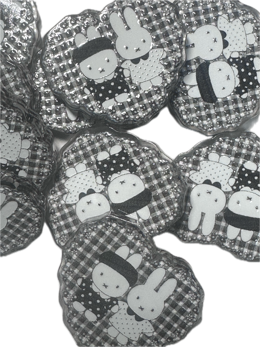 Heart shaped bunnies acrylic focal bead- set of 2/ focal bead/ pen beading / keychain bead/