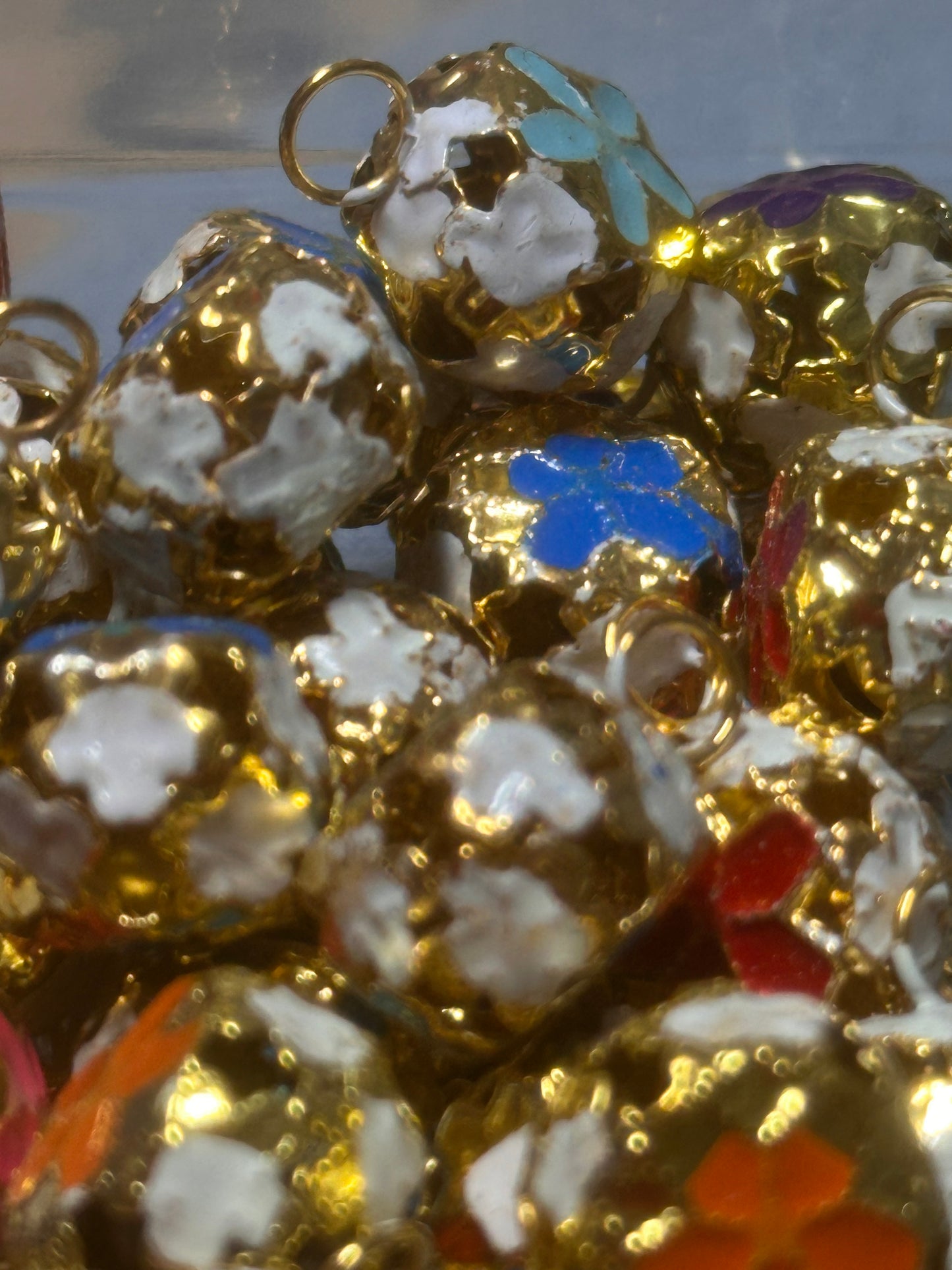 Jingle bell metal pendants/ hand painted flowers on them/ 16mm approx.