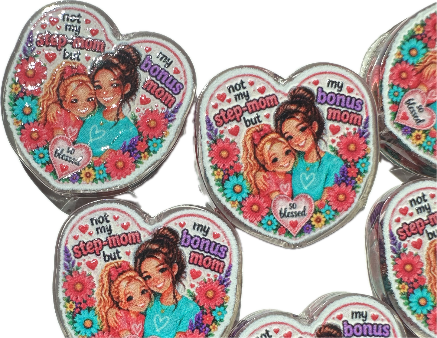 Bonus Mom - Step Mom acrylic focal bead- set of 2/ focal bead/ pen beading / keychain bead/ GREERandCOMPANY designed focal bead