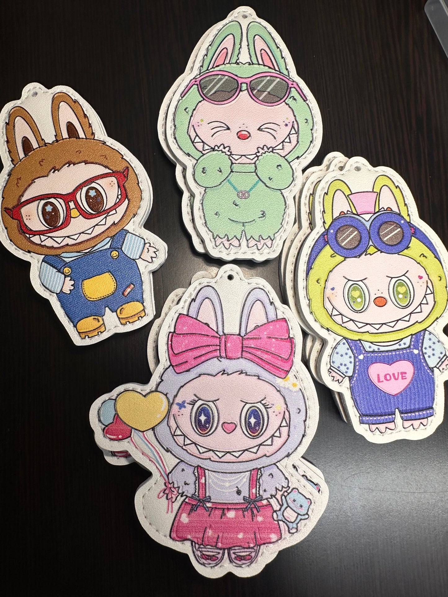 Labubu monster Character Faux Leather Charms- for bag charms, keyrings, Christmas ornaments