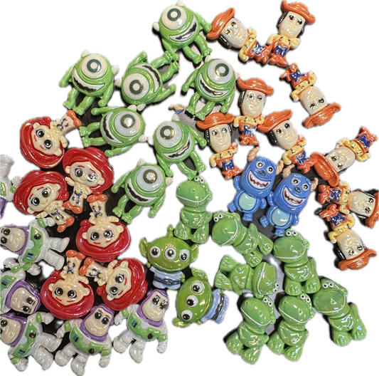 Random Character Flat Back Beads – Set of 10 – Fits Beaded Pens and keychains