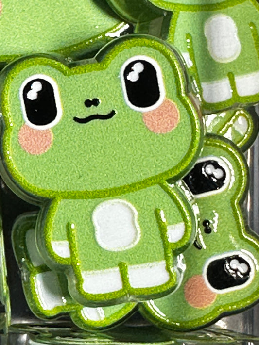 Green Frog acrylic focal bead- set of 2/ focal bead/ pen beading / keychain bead/