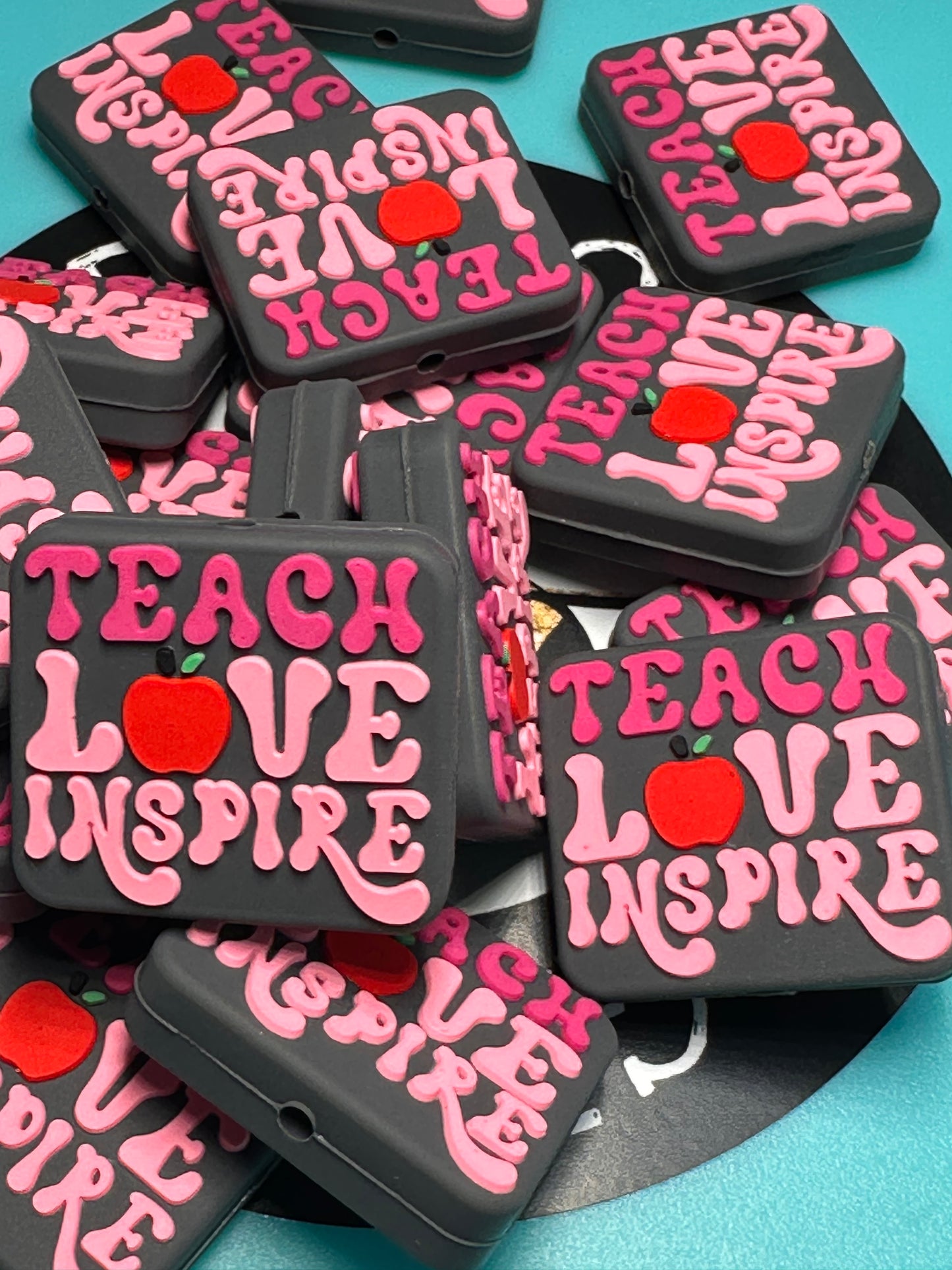 Teach Love Inspire Apple School Teacher Focal Bead/ beadable pen/ Silicone bead/ keychain bead/ teach