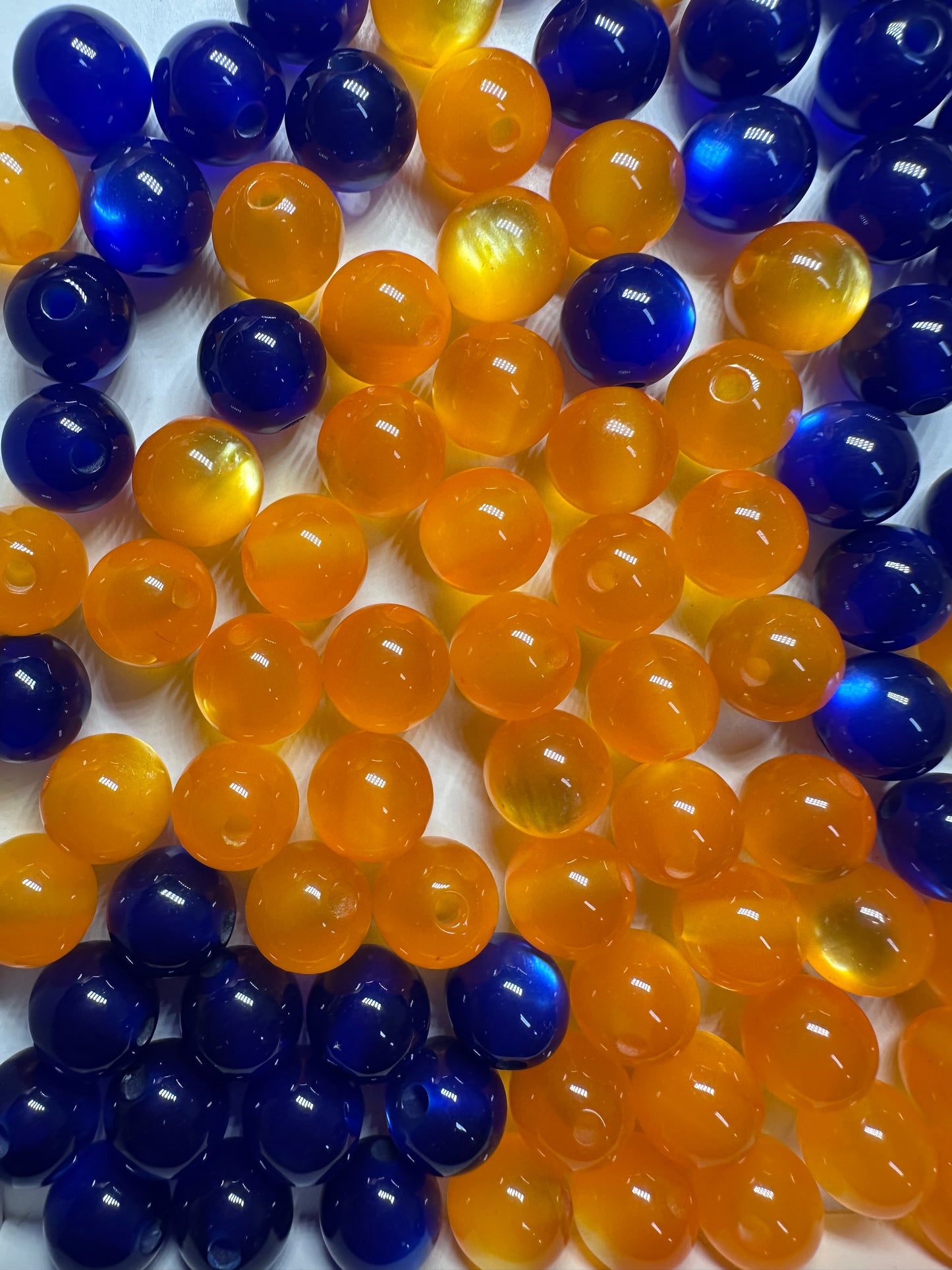 Ten (10) 10mm blue and orange glitter beads included/DIY Bead/jewelry bead/ half and half color/ Gators/Clemson/Broncos