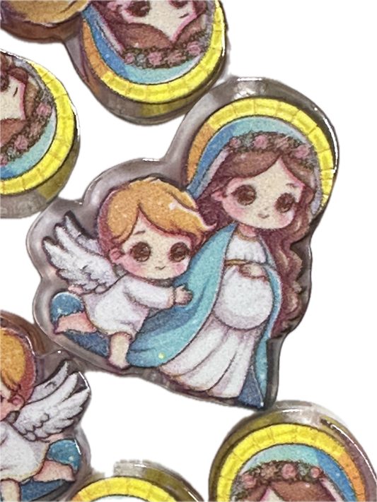 Angel and Mary acrylic focal bead- set of 2/ focal bead/ pen beading / keychain bead/ pregnant