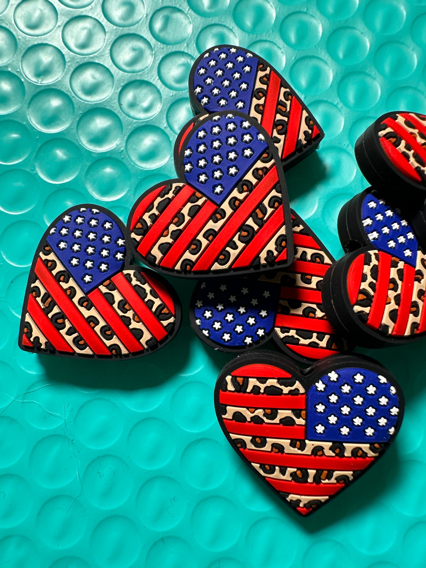 American flag leopard print heart shaped Focal Bead